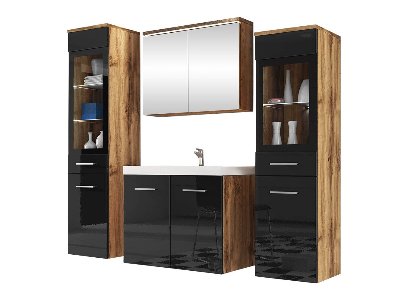Set bagno Scientia III (Nero lucido + Quercia di Wotan)