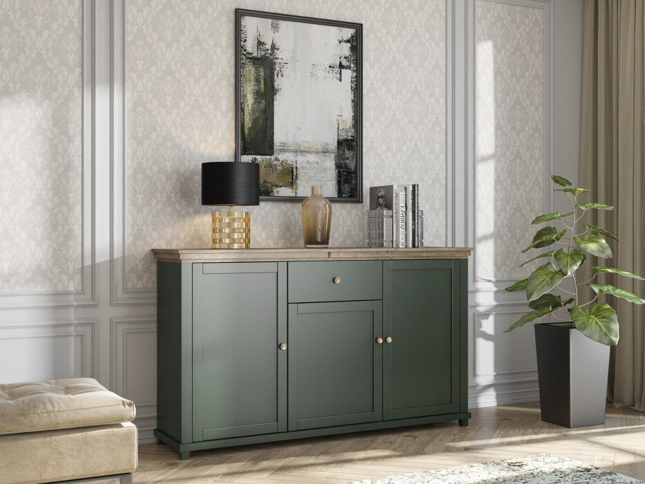 Cassettiera Tolnue 106 (Verde scuro + Quercia di lefkada)