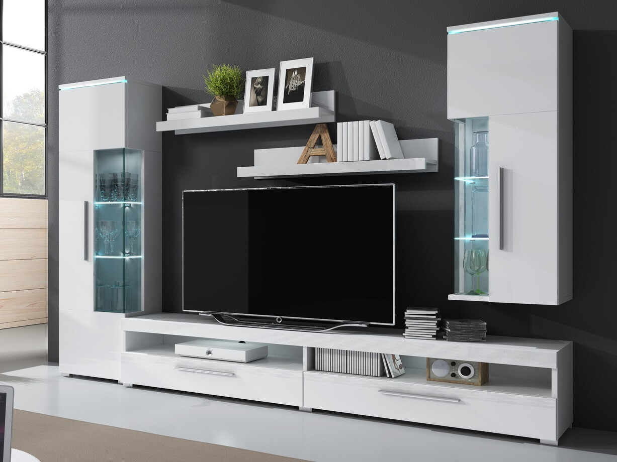 Parete attrezzata Torvire 108 (Bianco + Bianco lucido)