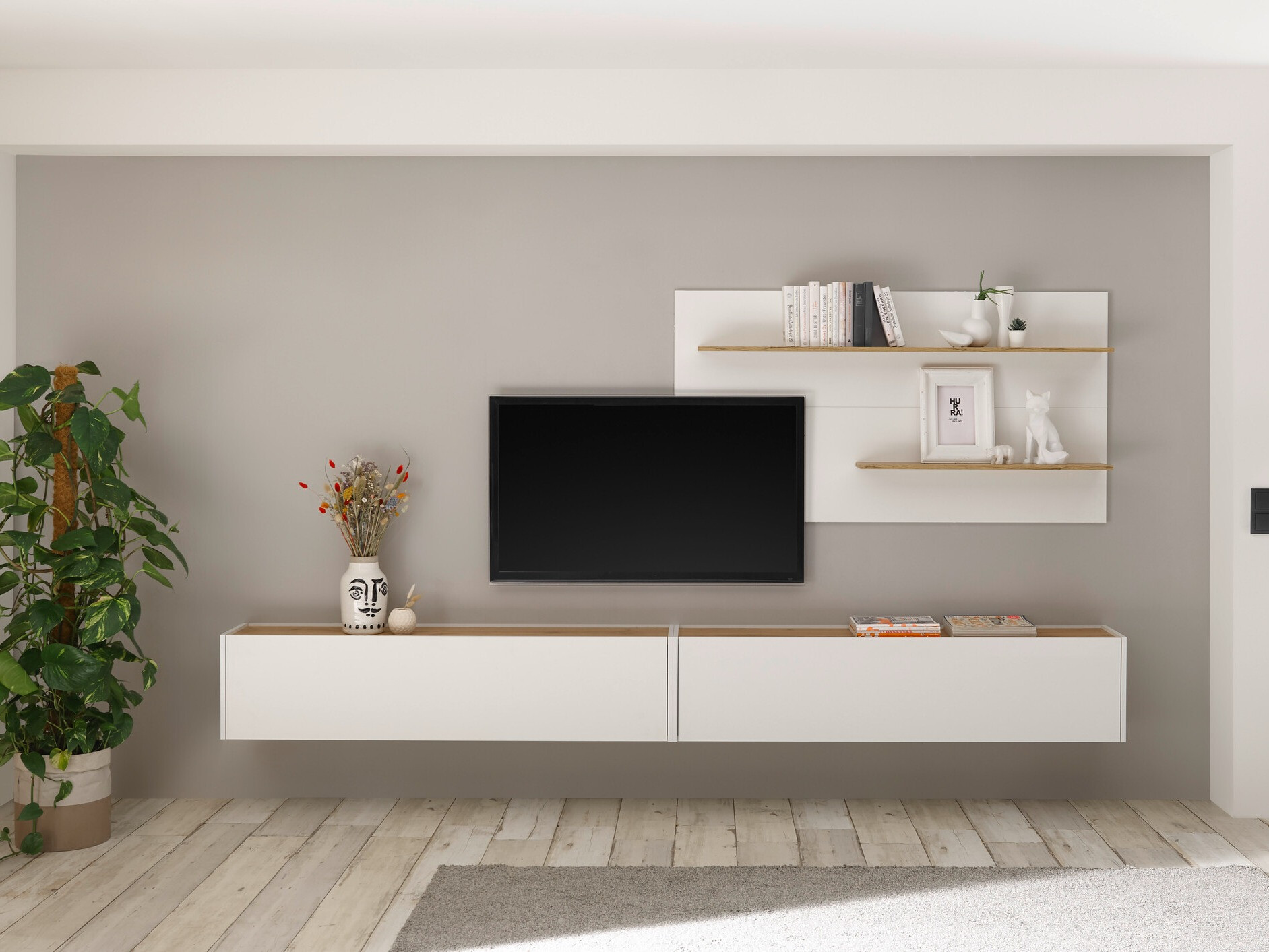 Parete attrezzata Elbsori 120 (Bianco + Quercia di Wotan)