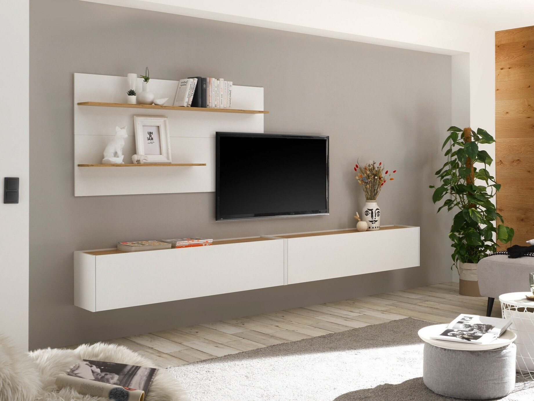 Parete attrezzata Elbsori 120 (Bianco + Quercia di Wotan)