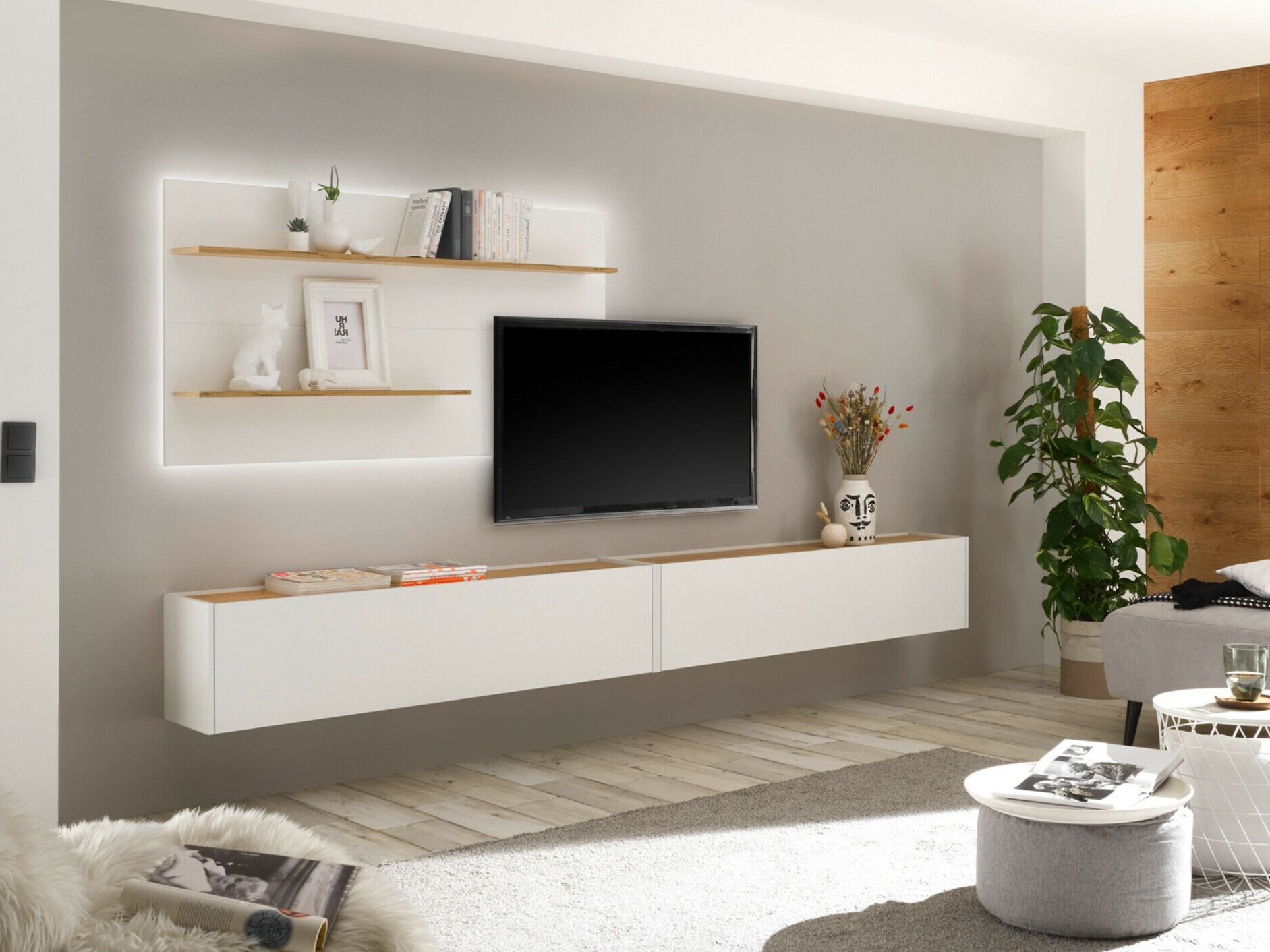 Parete attrezzata Elbsori 120 (Bianco + Quercia di Wotan)