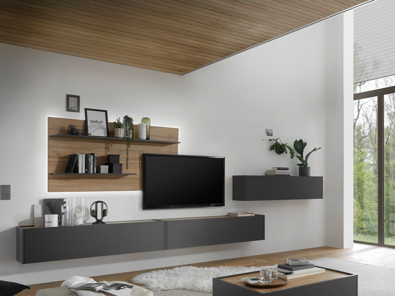 Parete attrezzata Elbsori 121 (Antracite + Quercia di Wotan)