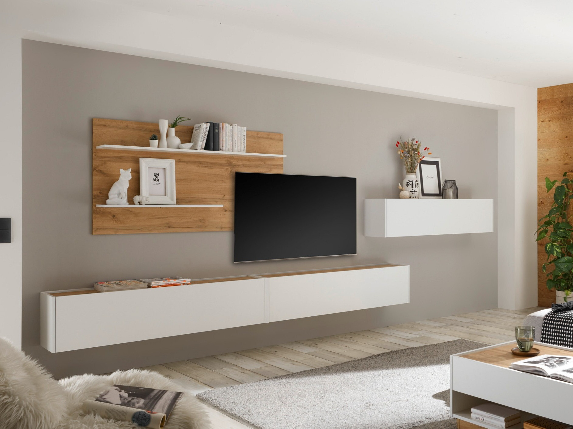 Parete attrezzata Elbsori 121 (Bianco + Quercia di Wotan)