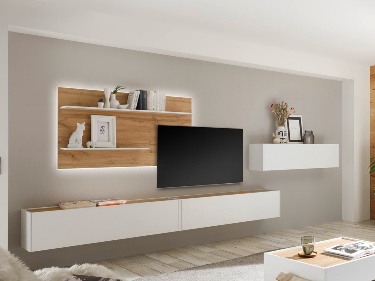 Parete attrezzata Elbsori 121 (Bianco + Quercia di Wotan)