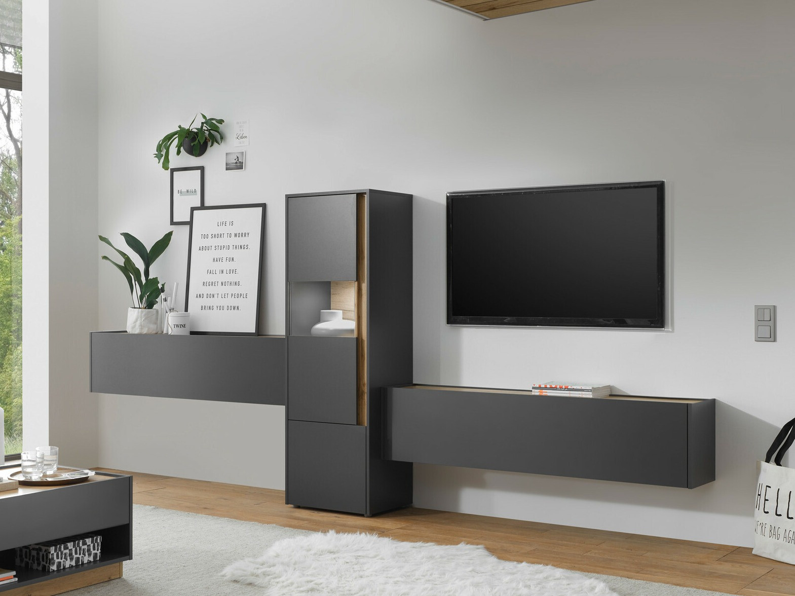 Parete attrezzata Elbsori 122 (Antracite + Quercia di Wotan)