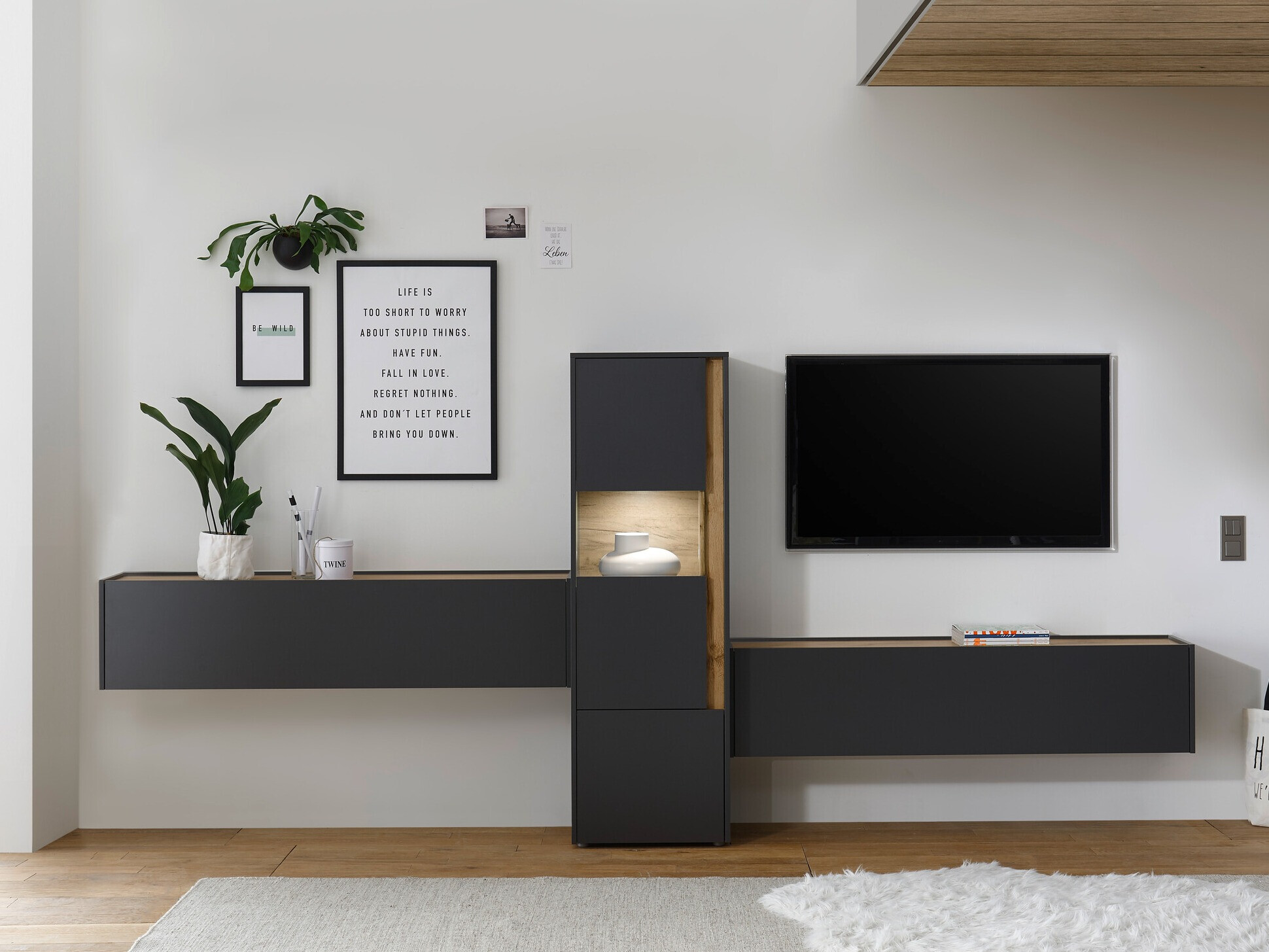 Parete attrezzata Elbsori 122 (Antracite + Quercia di Wotan)