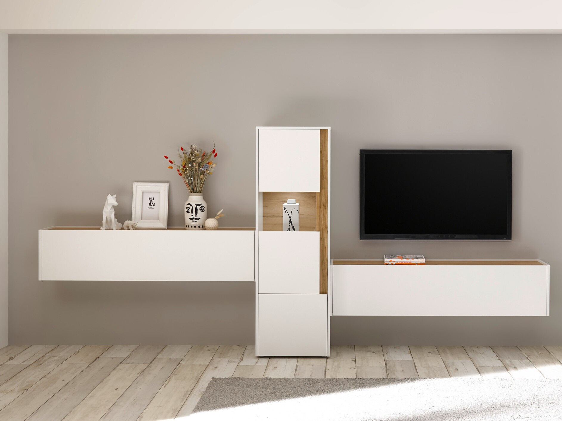 Parete attrezzata Elbsori 122 (Bianco + Quercia di Wotan)