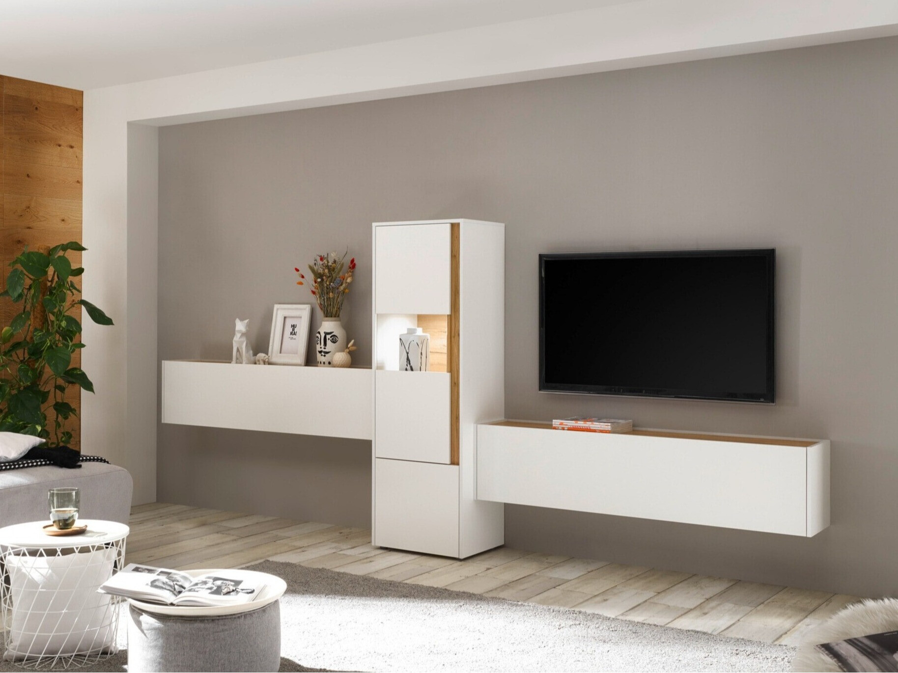 Parete attrezzata Elbsori 122 (Bianco + Quercia di Wotan)