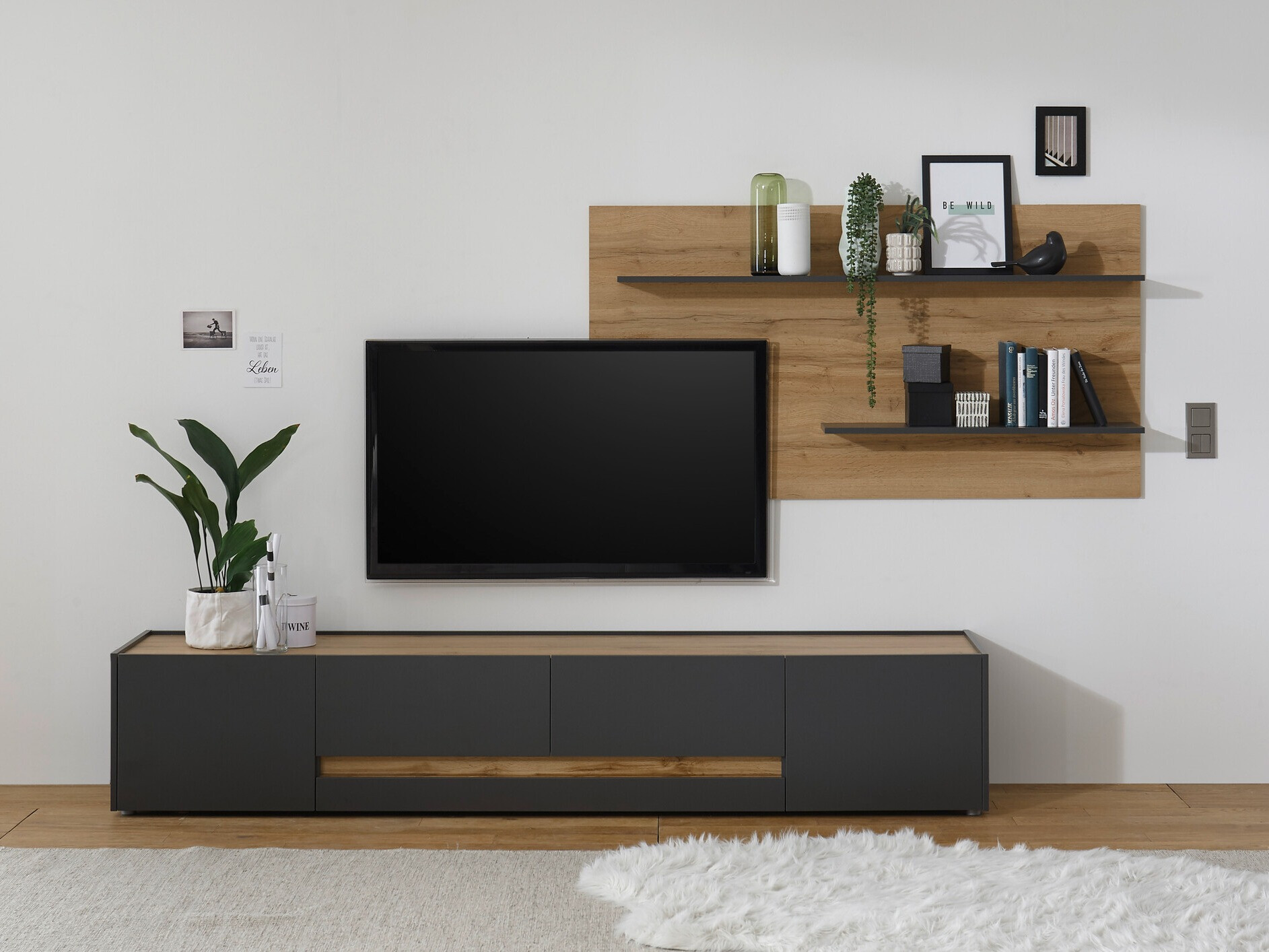 Parete attrezzata Elbsori 124 (Antracite + Quercia di Wotan)