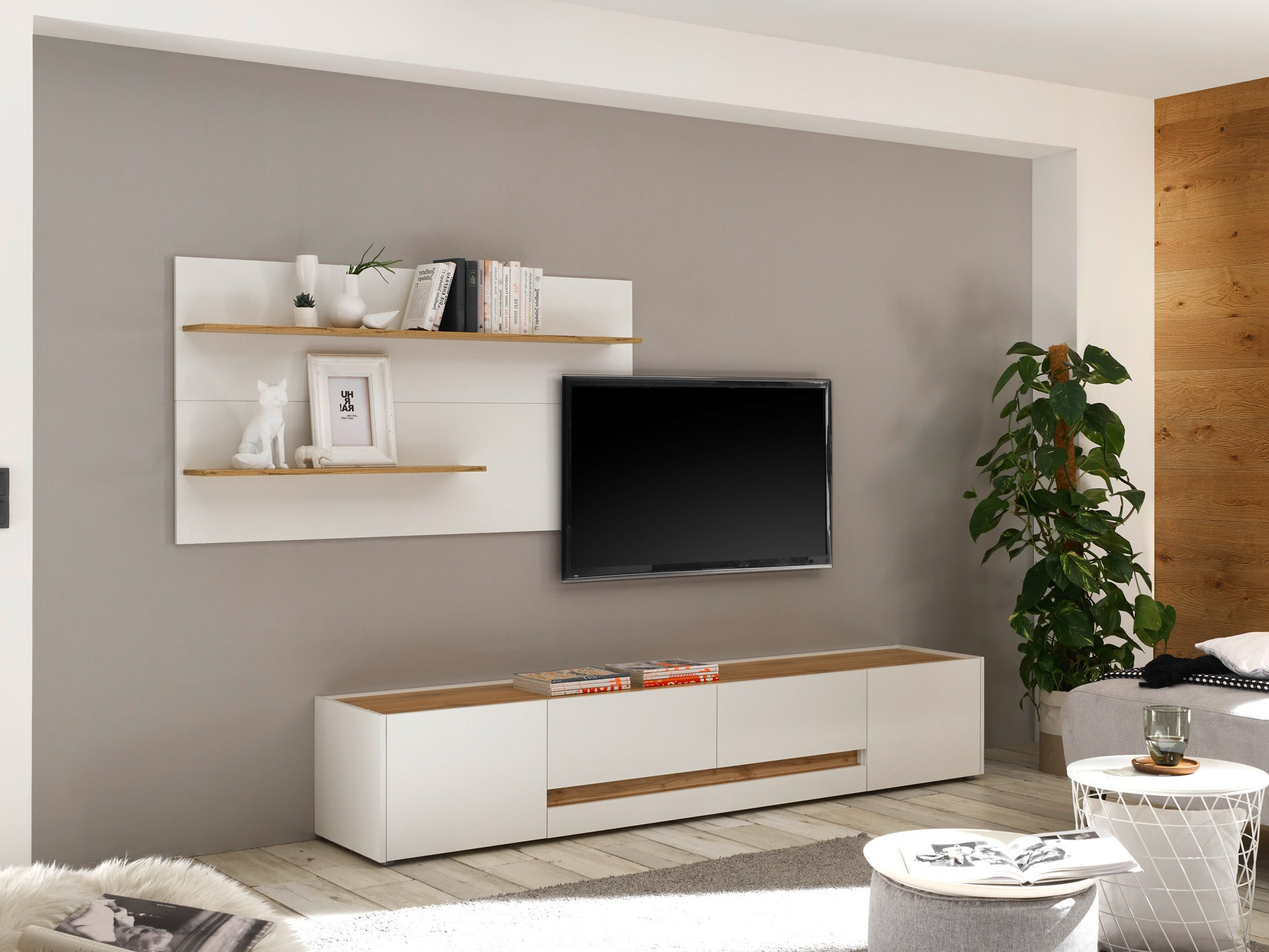 Parete attrezzata Elbsori 124 (Bianco + Quercia di Wotan)