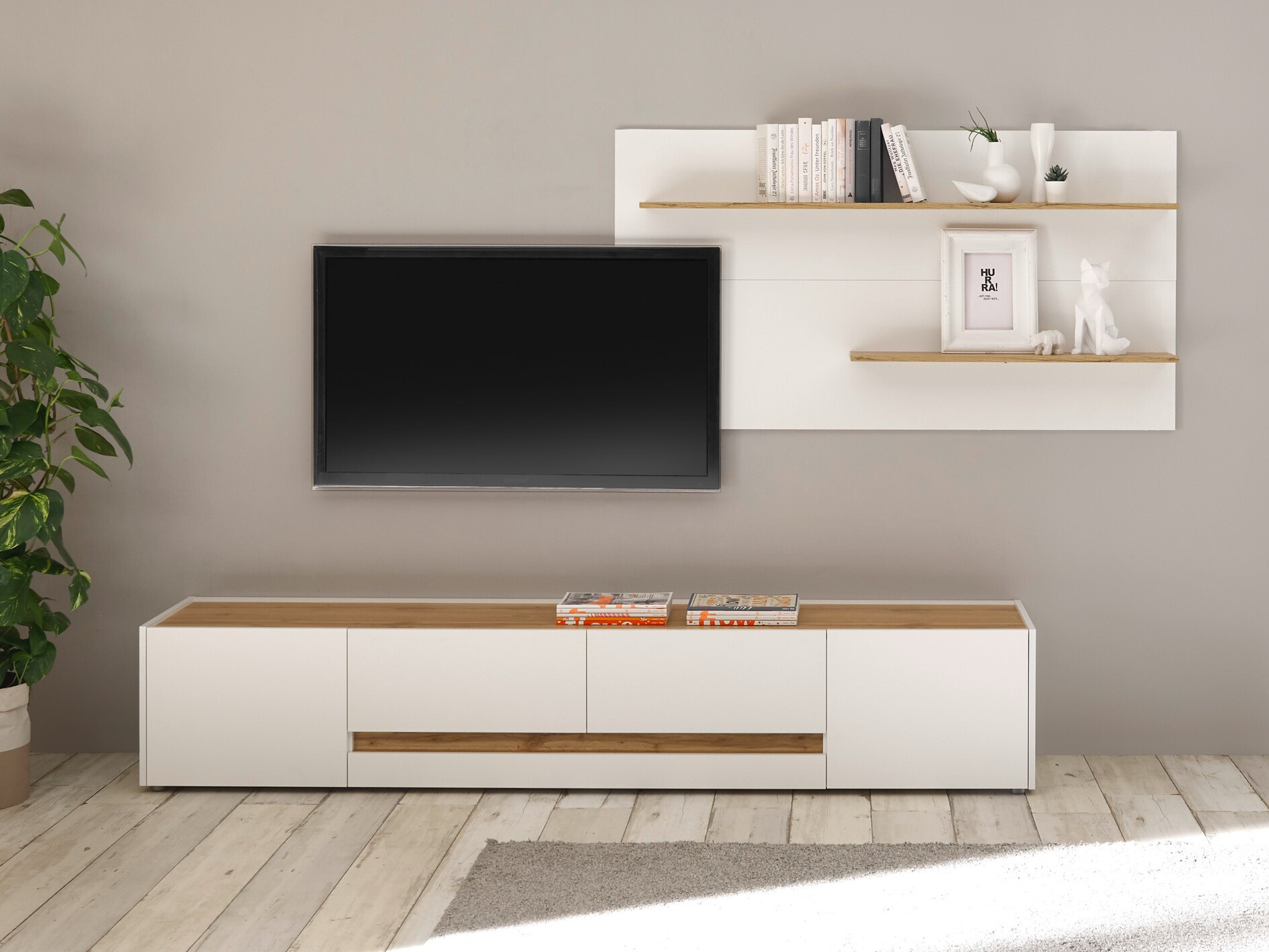 Parete attrezzata Elbsori 124 (Bianco + Quercia di Wotan)