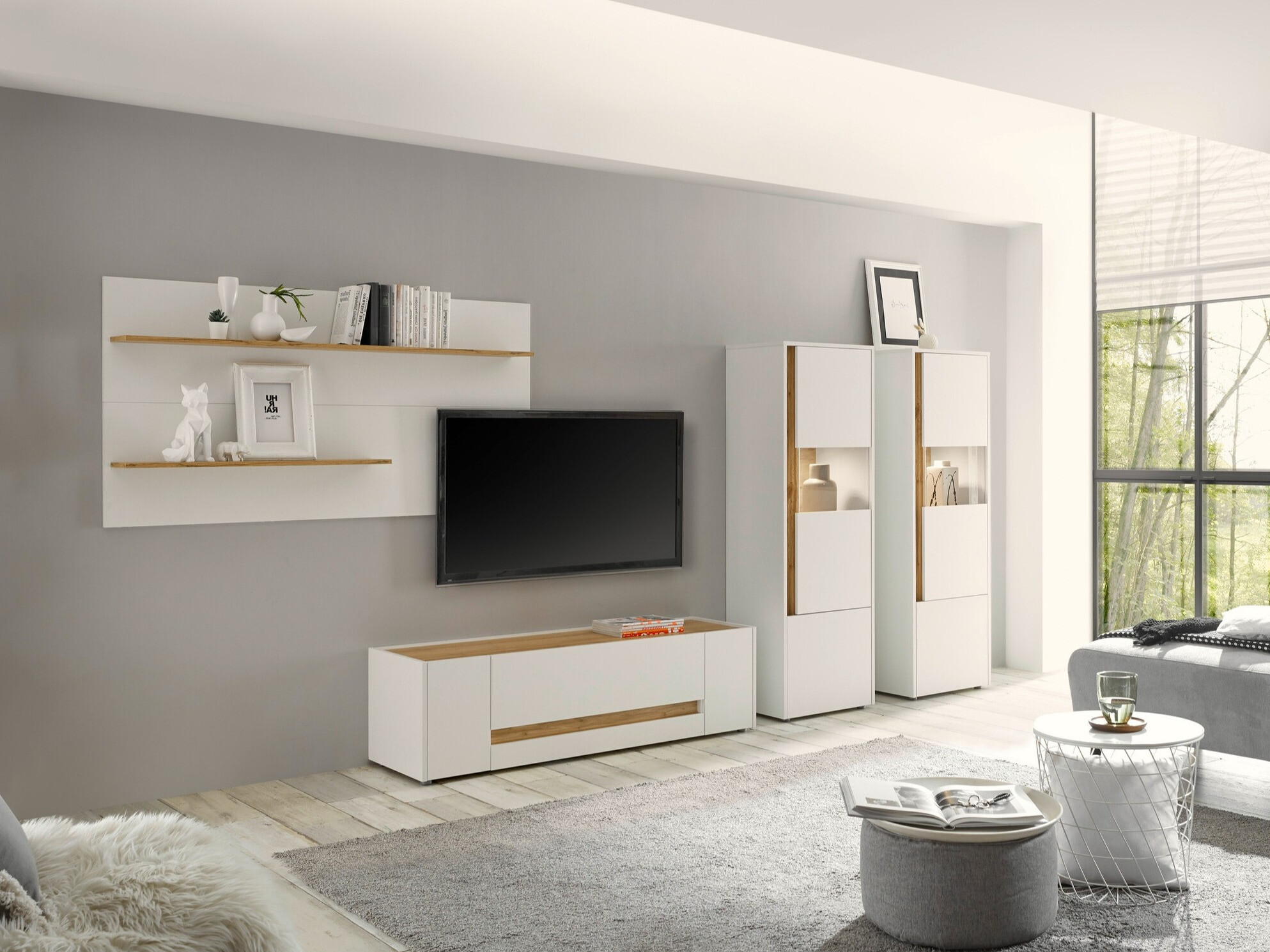 Parete attrezzata Elbsori 128 (Bianco + Quercia di Wotan)