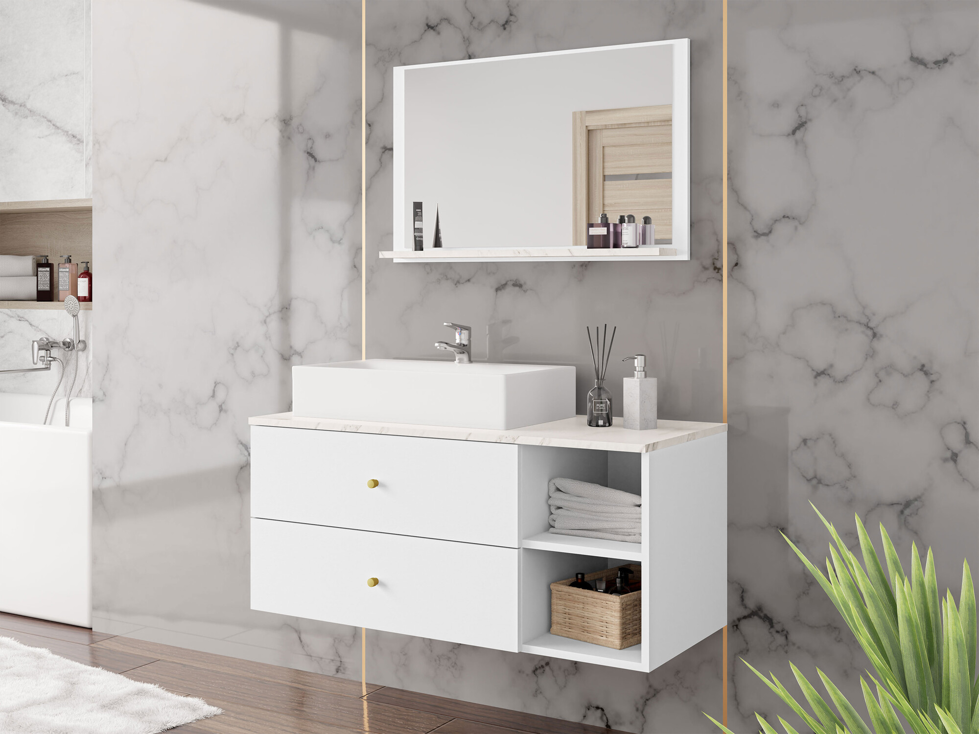 Set bagno Salus I (Bianco + Marmo bianco)