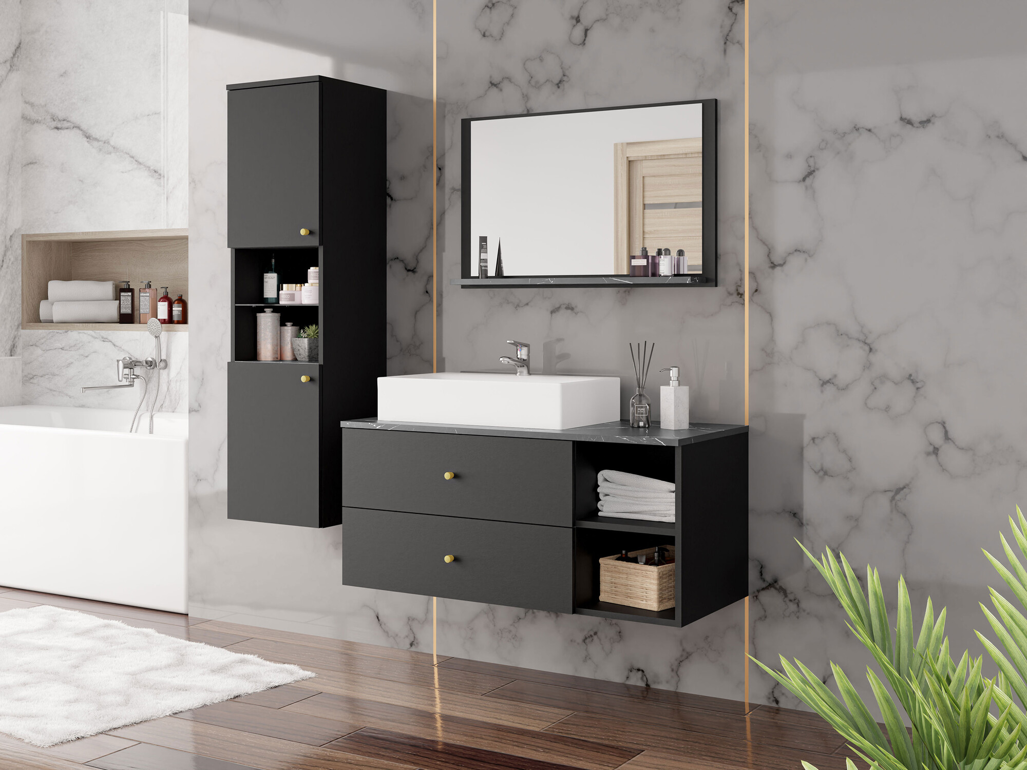 Set bagno Salus II (Nero + Marmo nero)