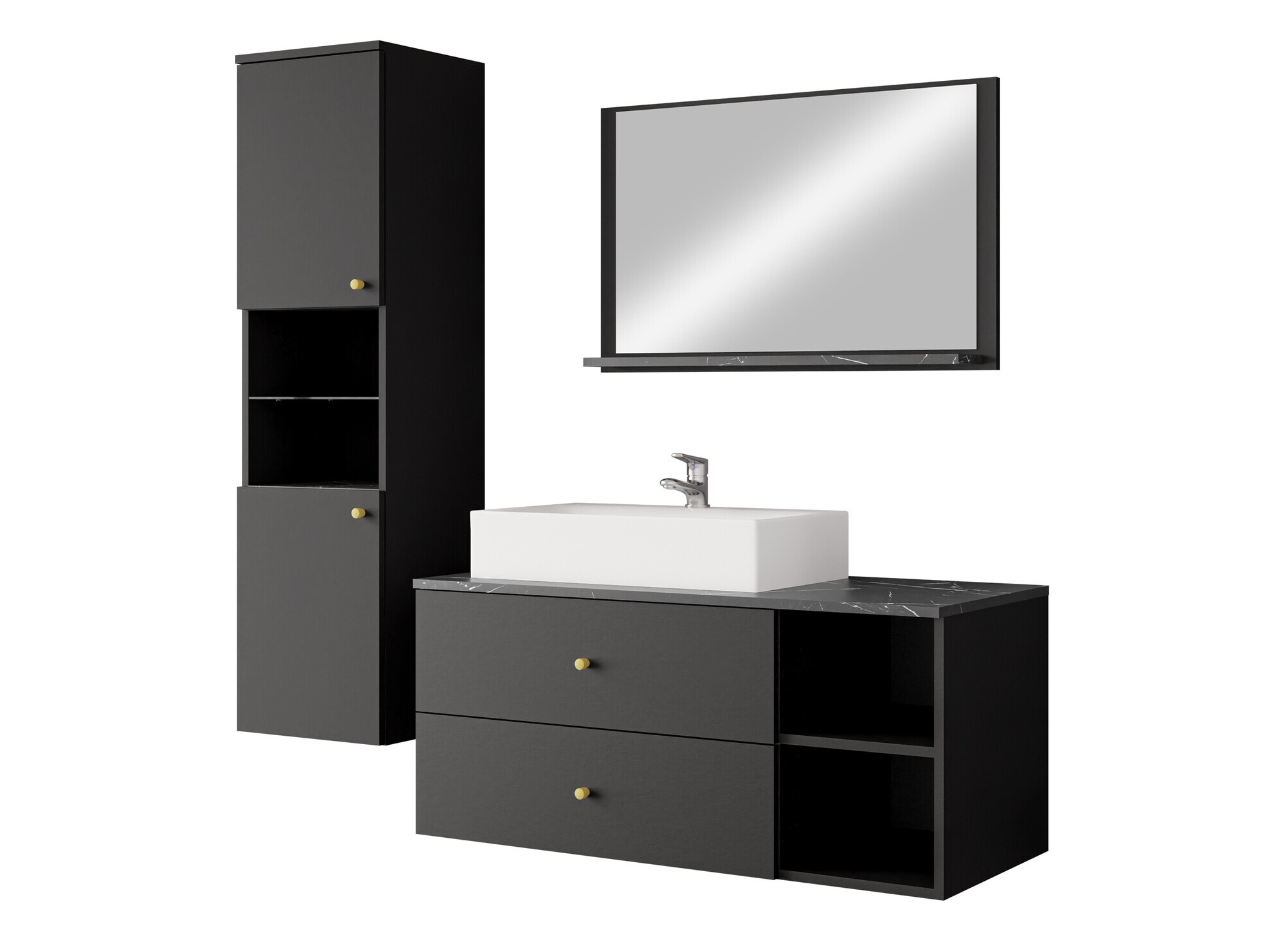 Set bagno Salus II (Nero + Marmo nero)