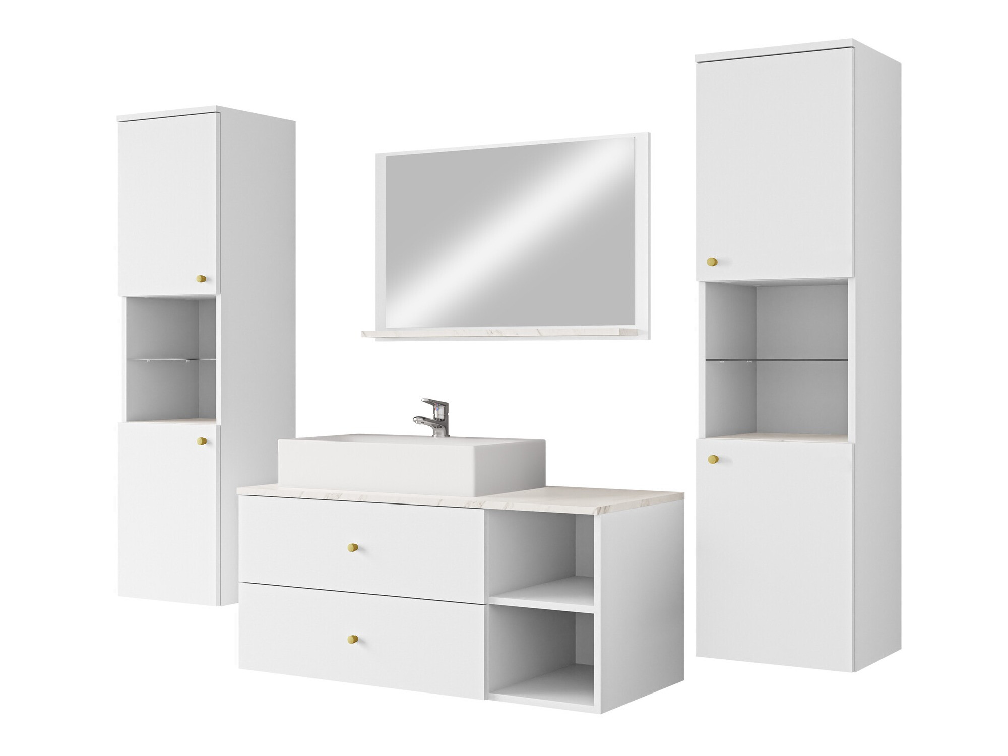 Set bagno Salus III (Bianco + Marmo bianco)
