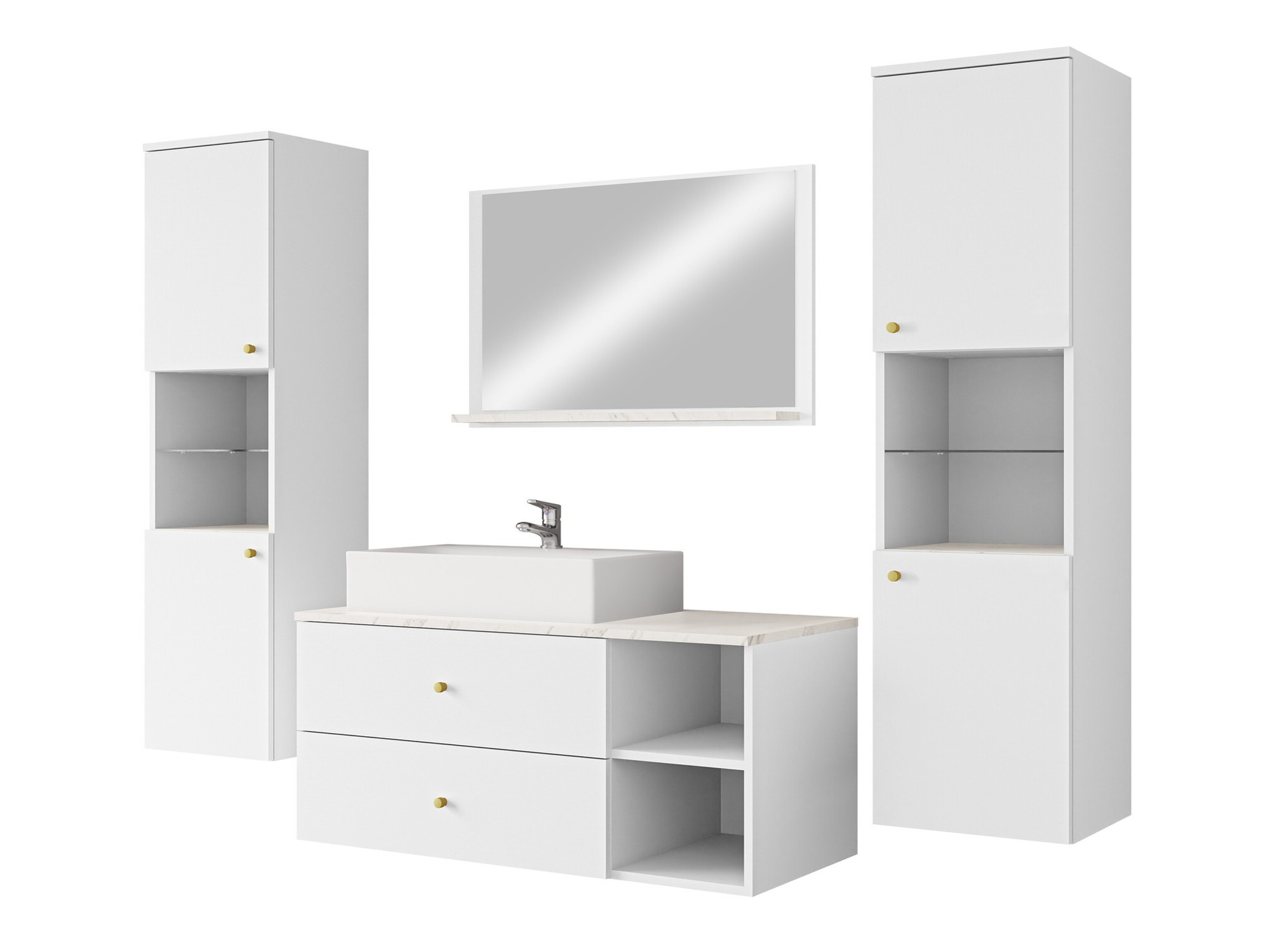 Set bagno Salus III (Bianco + Marmo bianco)