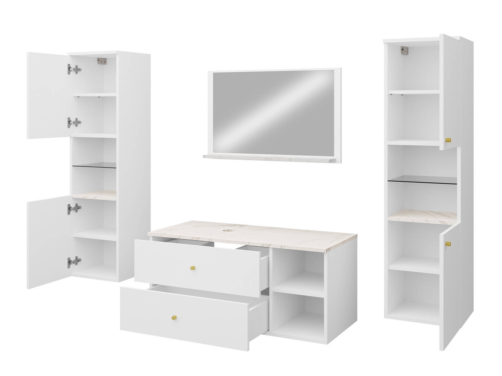 Set bagno Salus III (Bianco + Marmo bianco)