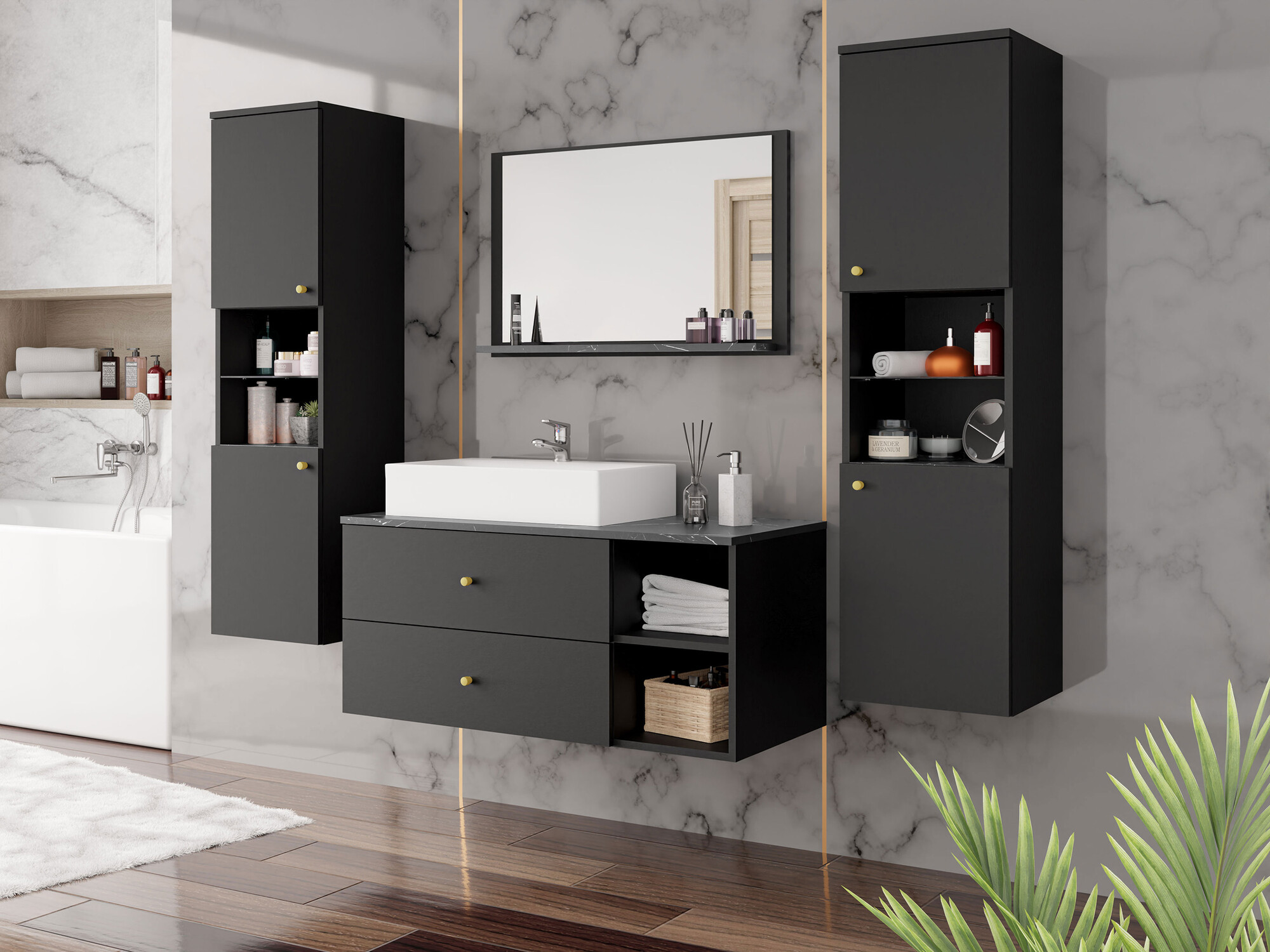 Set bagno Salus III (Nero + Marmo nero)