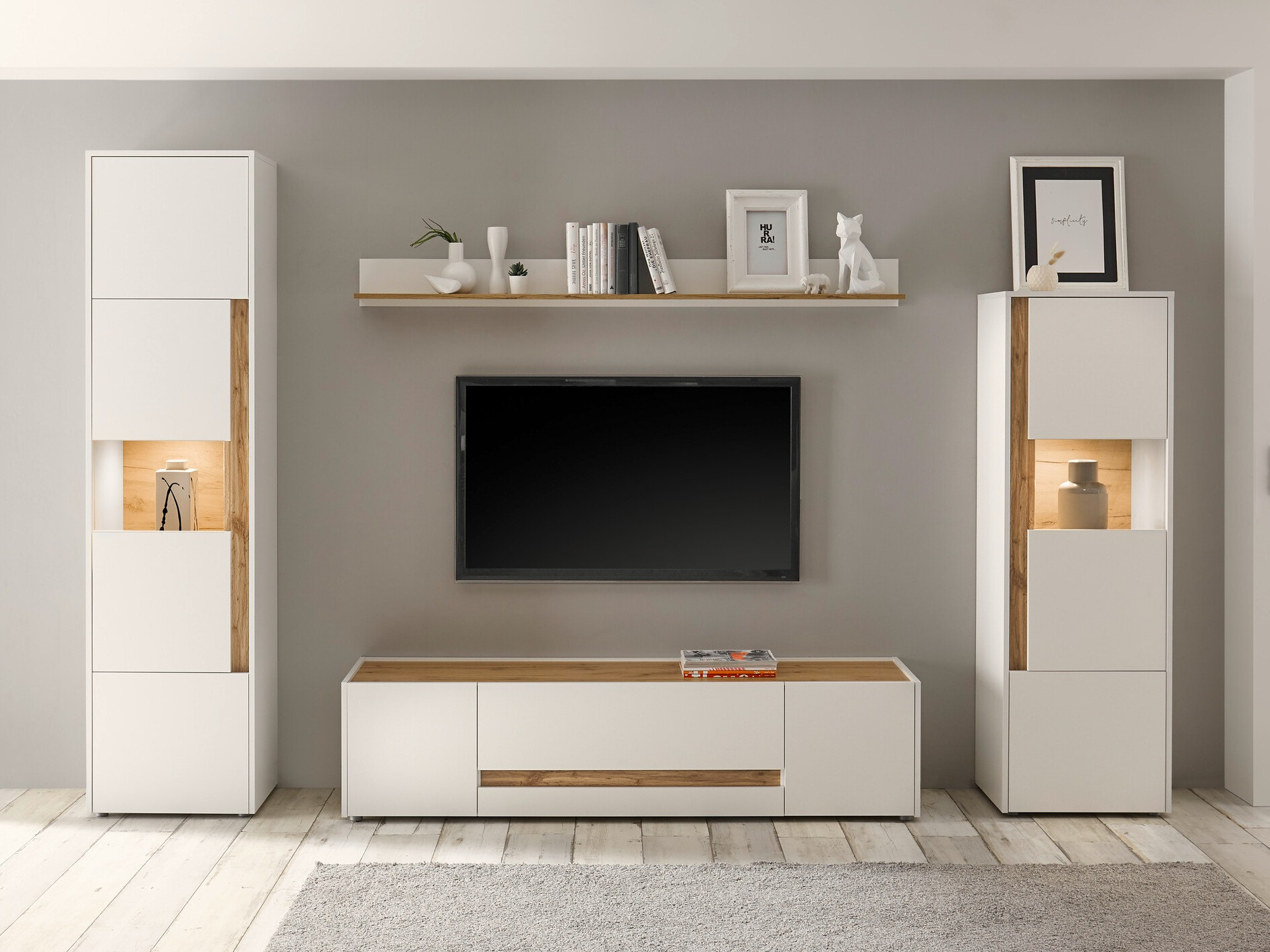 Parete attrezzata Elbsori 130 (Bianco + Quercia di Wotan)