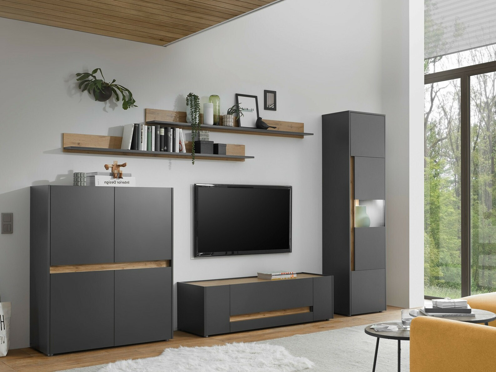 Parete attrezzata Elbsori 131 (Antracite + Quercia di Wotan)