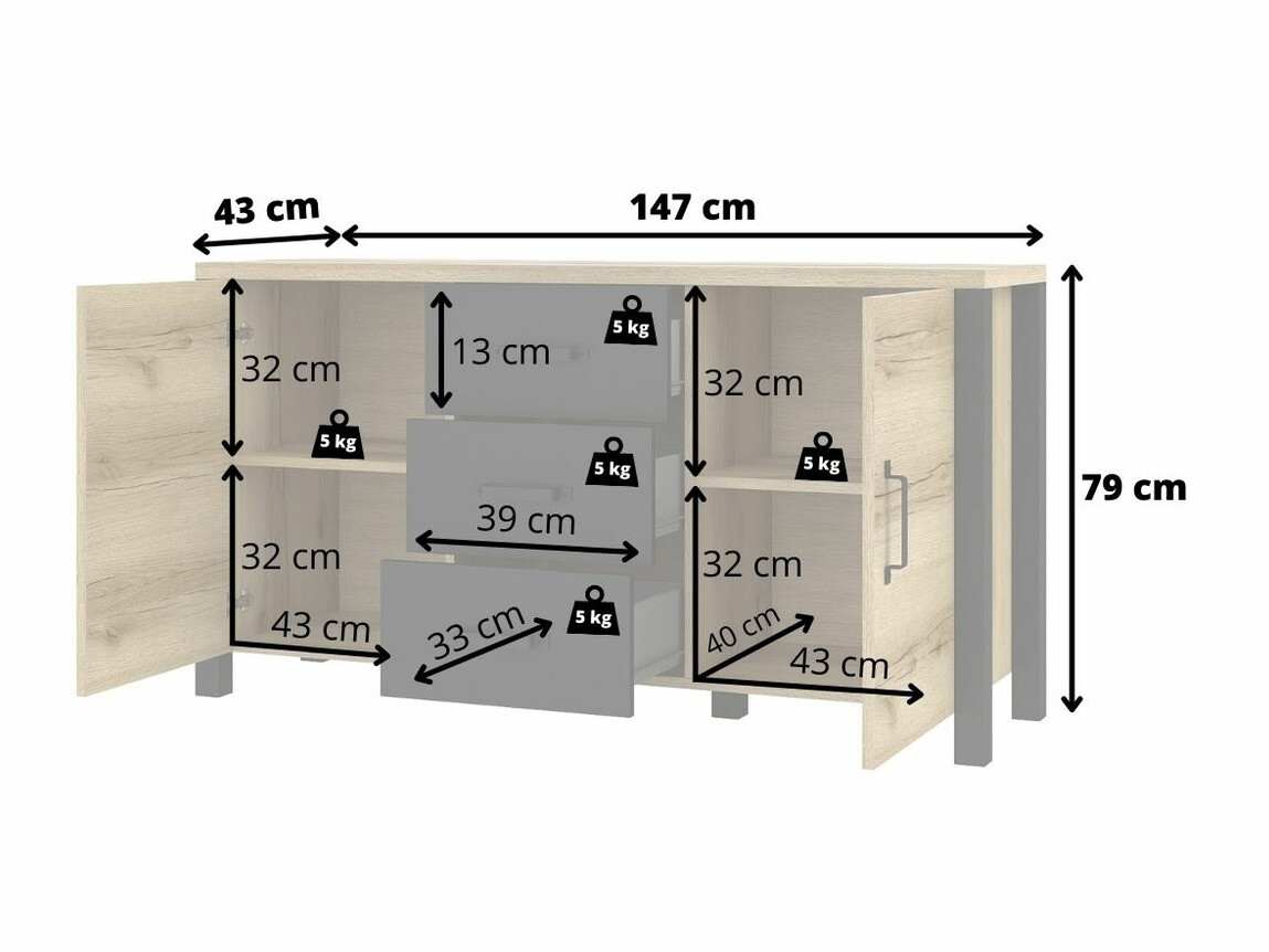 Cassettiera Tornua 103 (Abete scuro + Nero opaco)