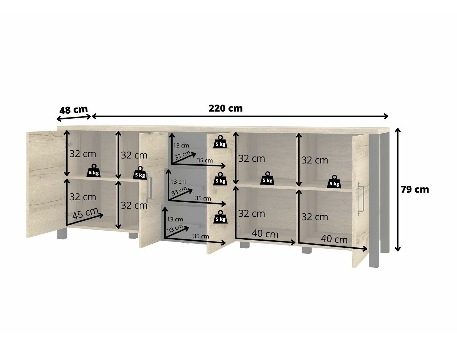 Cassettiera Tornua 109 (Abete scuro + Nero opaco)