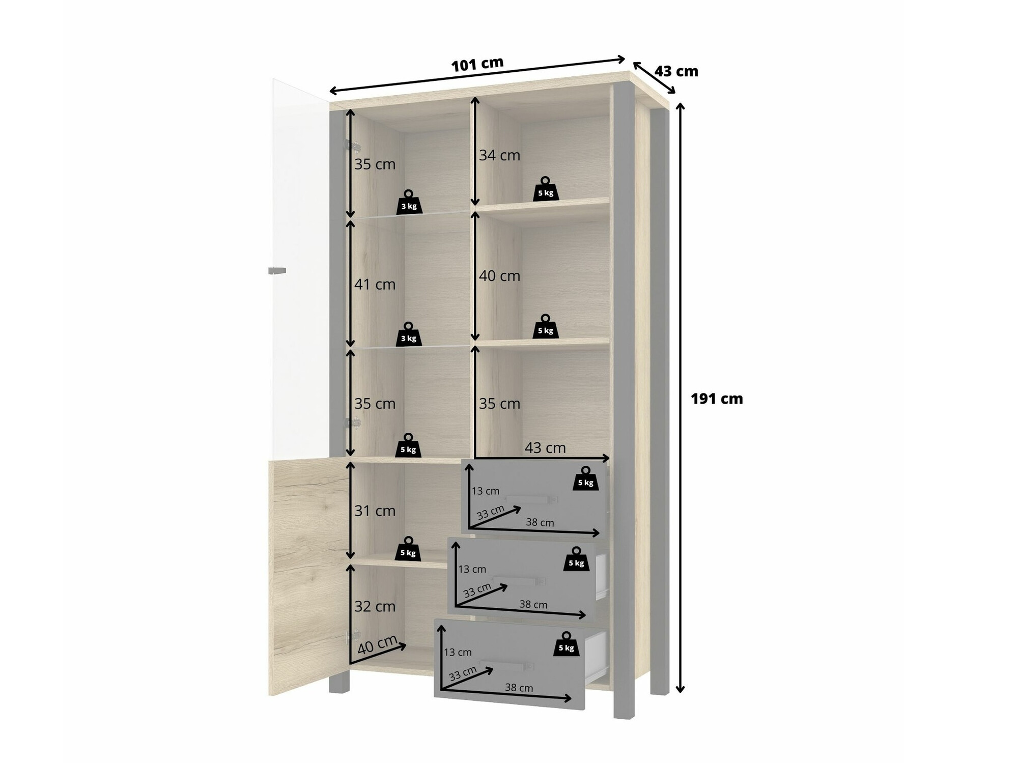 Scaffale Tornua 102 (Abete scuro + Nero opaco)