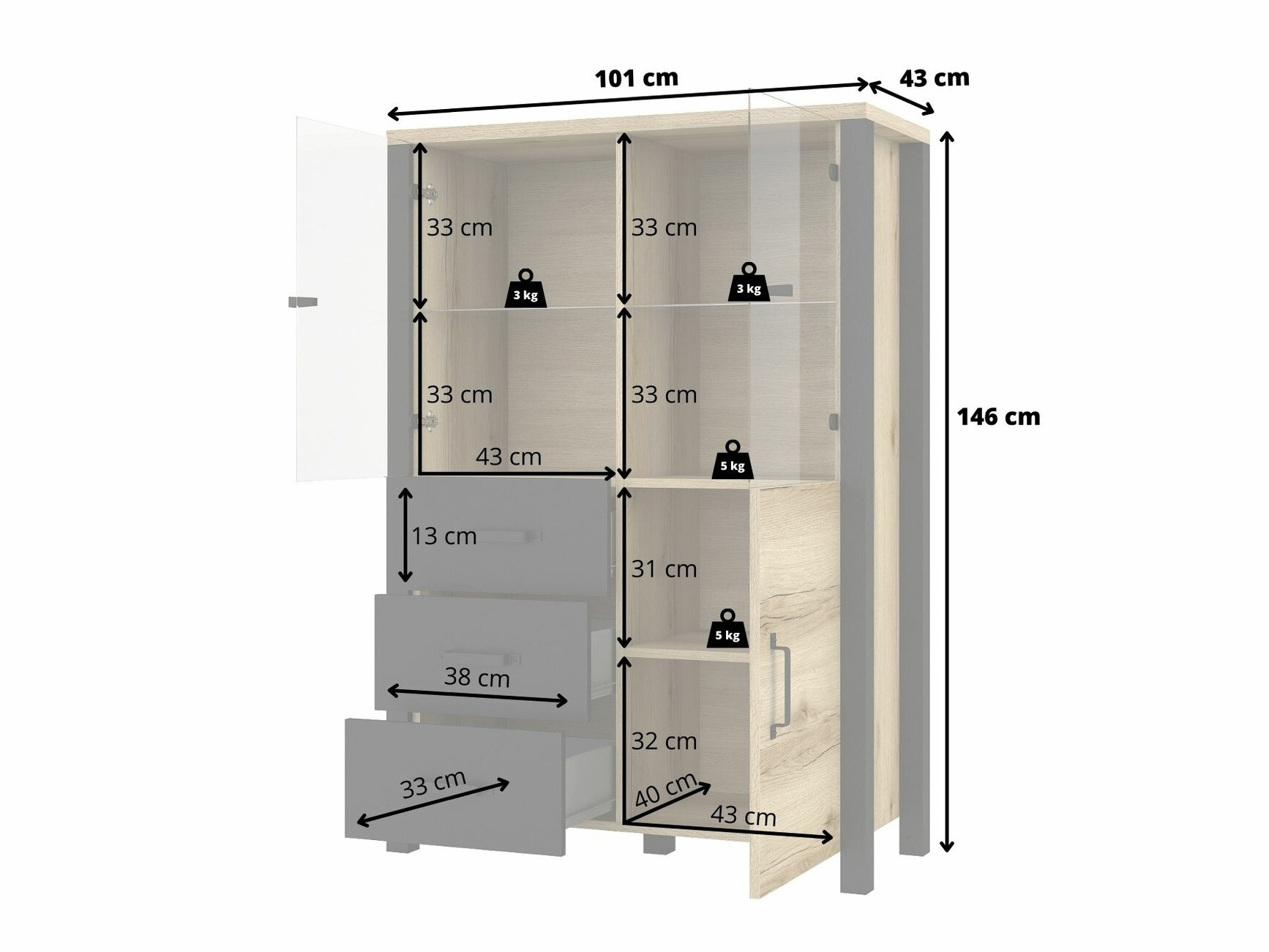 Scaffale Tornua 105 (Abete scuro + Nero opaco)
