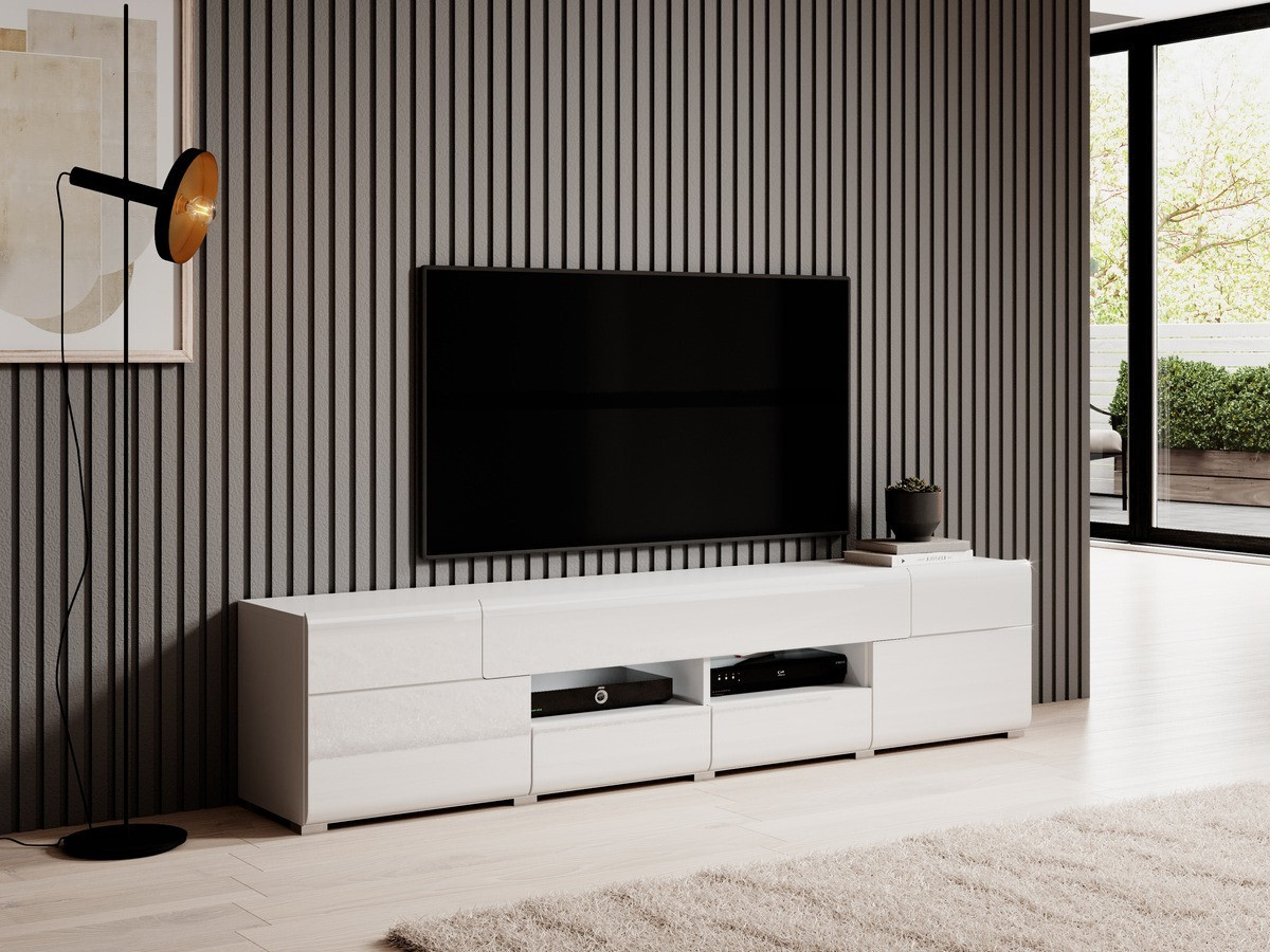 Mobile porta TV Torsone 113 (Bianco + Bianco lucido)