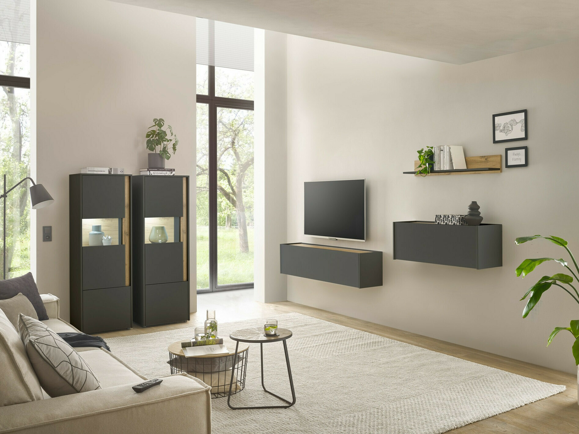 Parete attrezzata Elbsori 136 (Antracite + Quercia di Wotan)