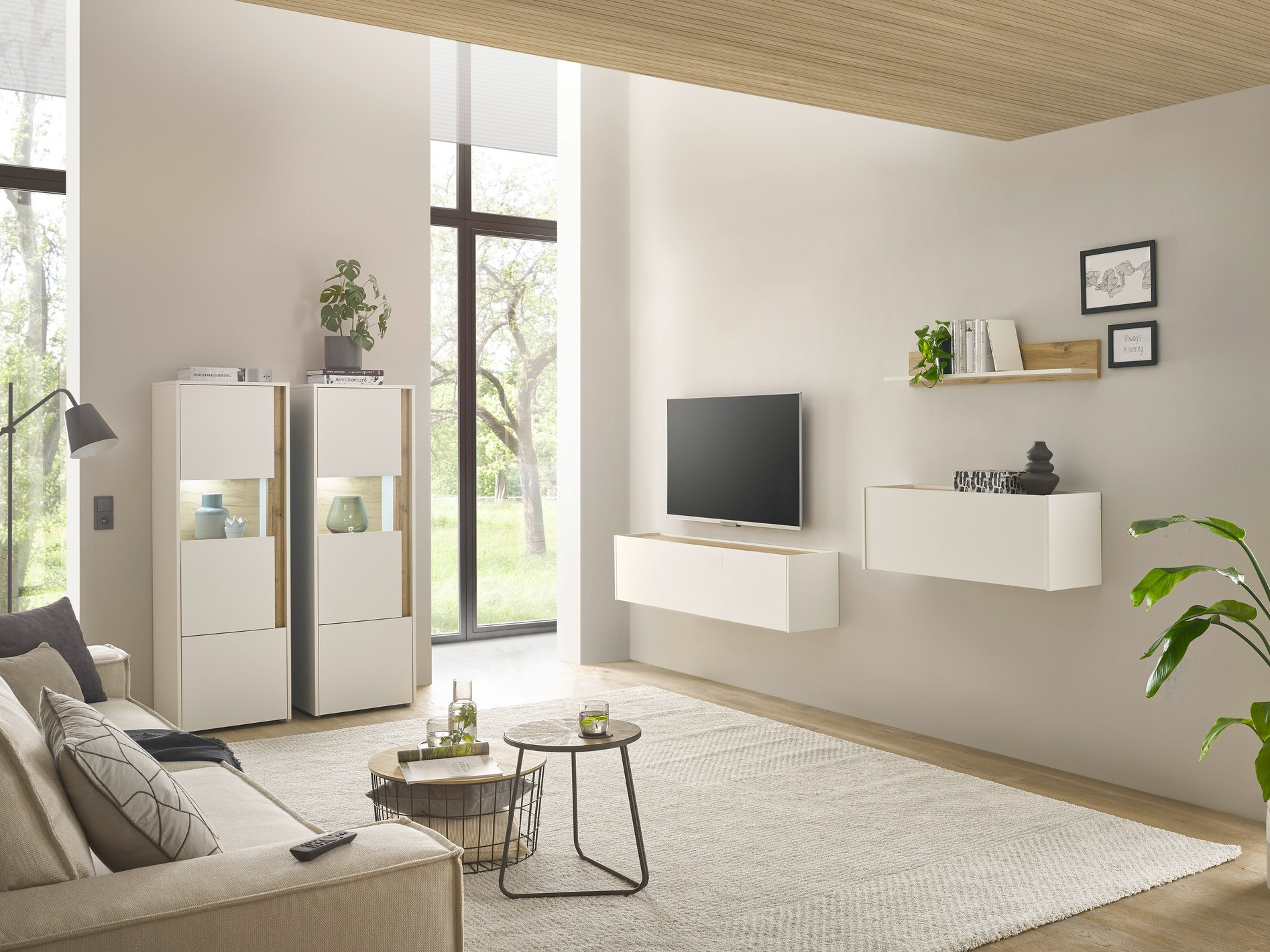 Parete attrezzata Elbsori 136 (Bianco + Quercia di Wotan)