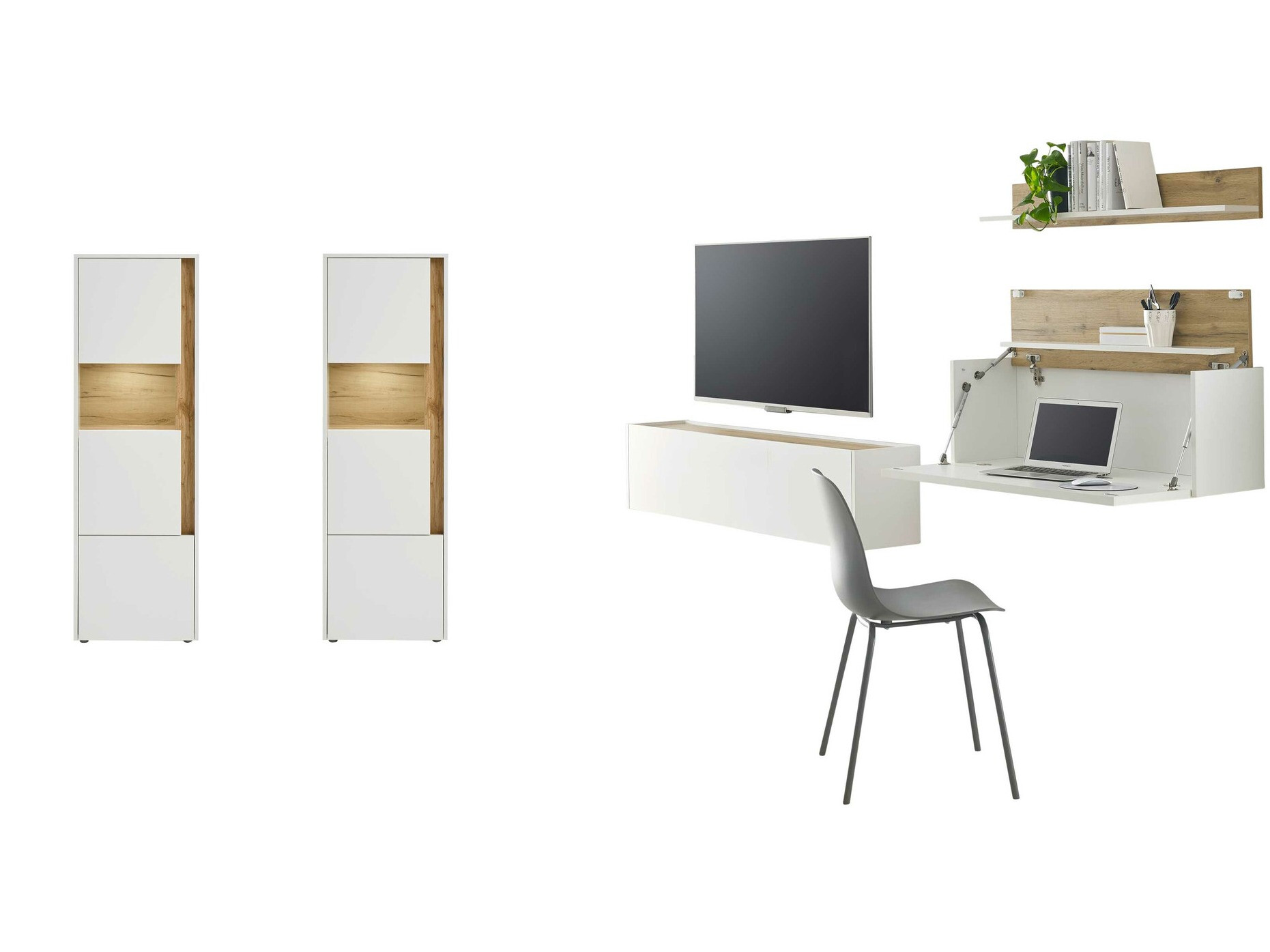 Parete attrezzata Elbsori 136 (Bianco + Quercia di Wotan)