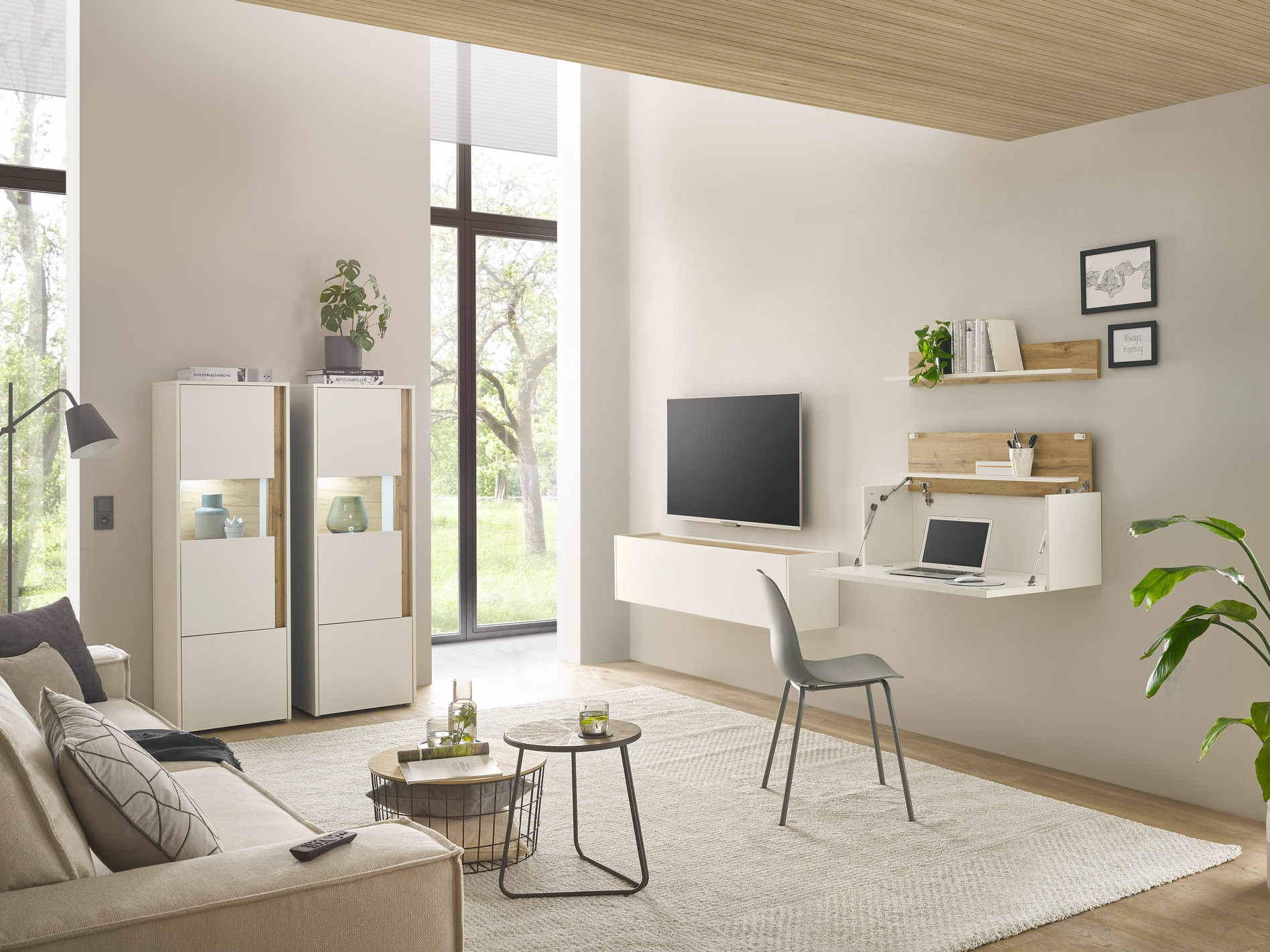 Parete attrezzata Elbsori 136 (Bianco + Quercia di Wotan)