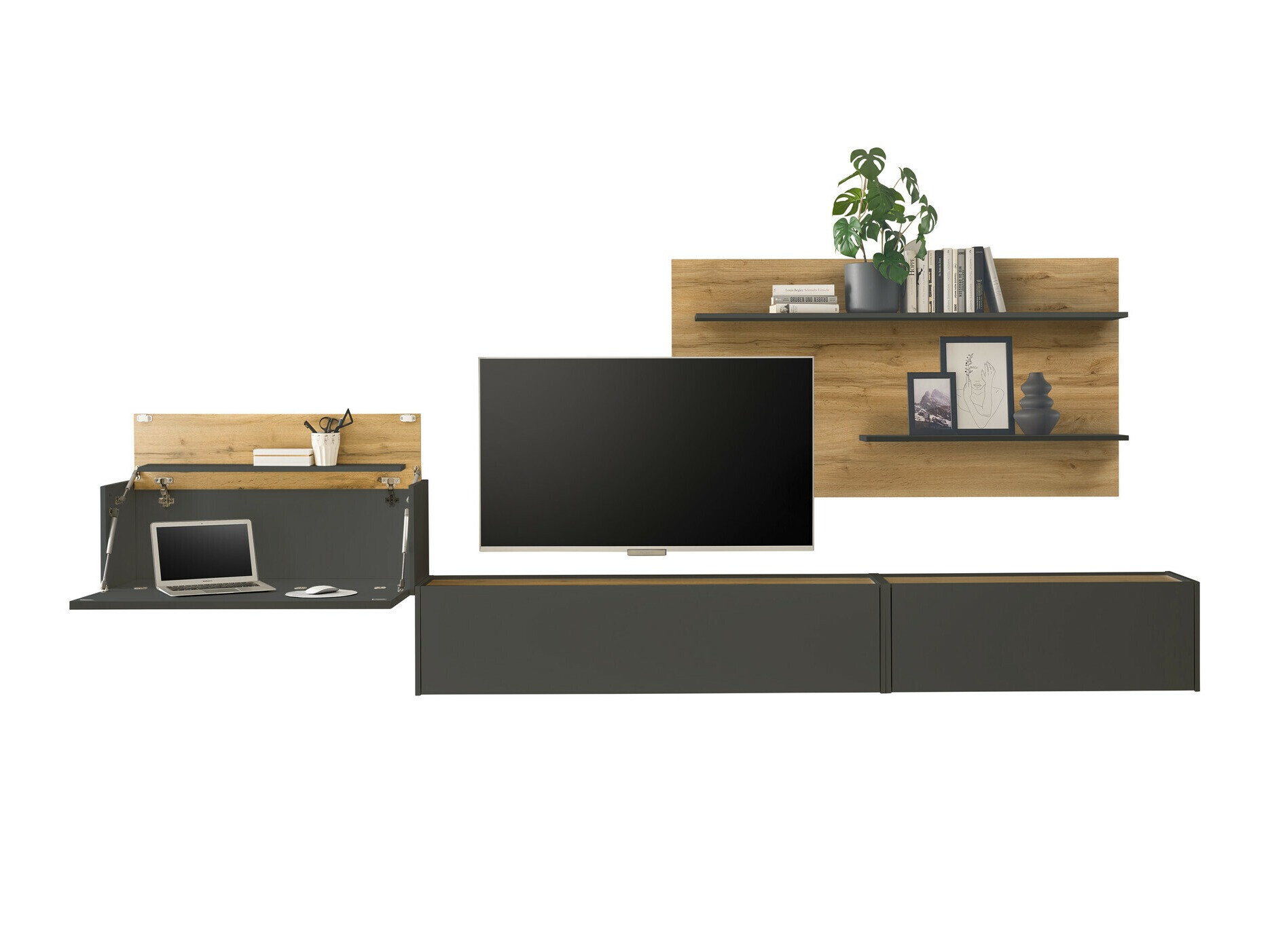 Parete attrezzata Elbsori 137 (Antracite + Quercia di Wotan)