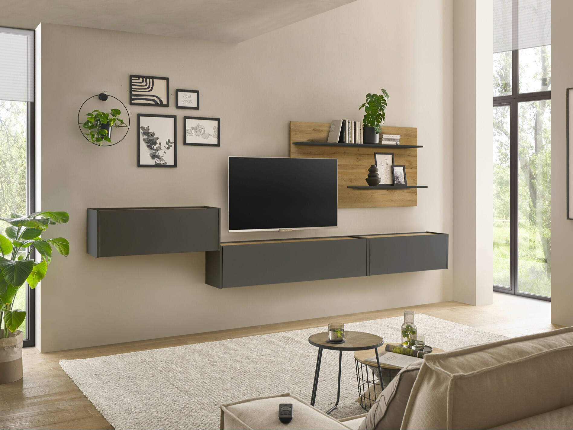 Parete attrezzata Elbsori 137 (Antracite + Quercia di Wotan)