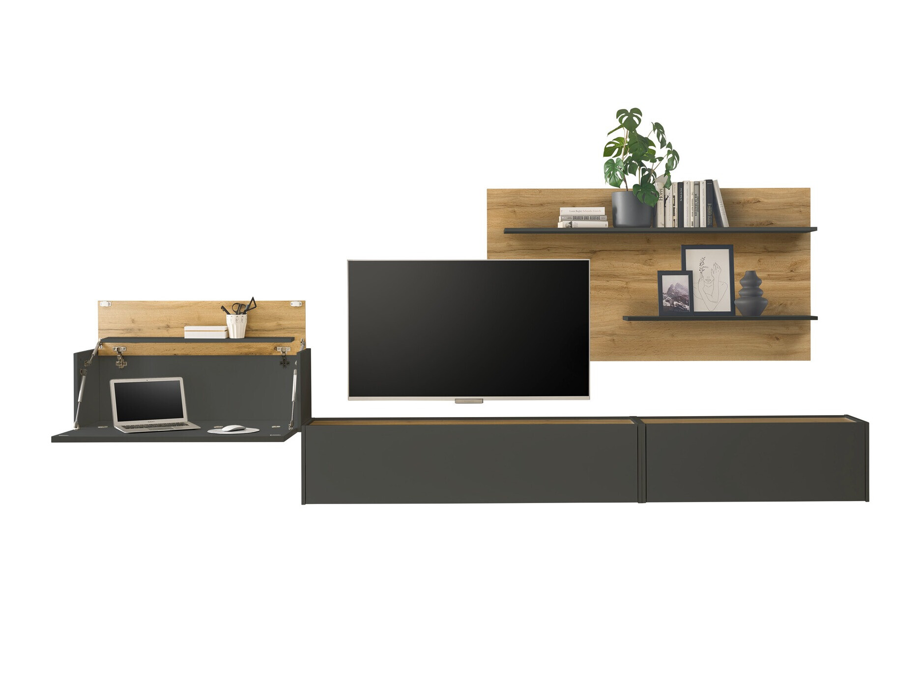 Parete attrezzata Elbsori 137 (Antracite + Quercia di Wotan)