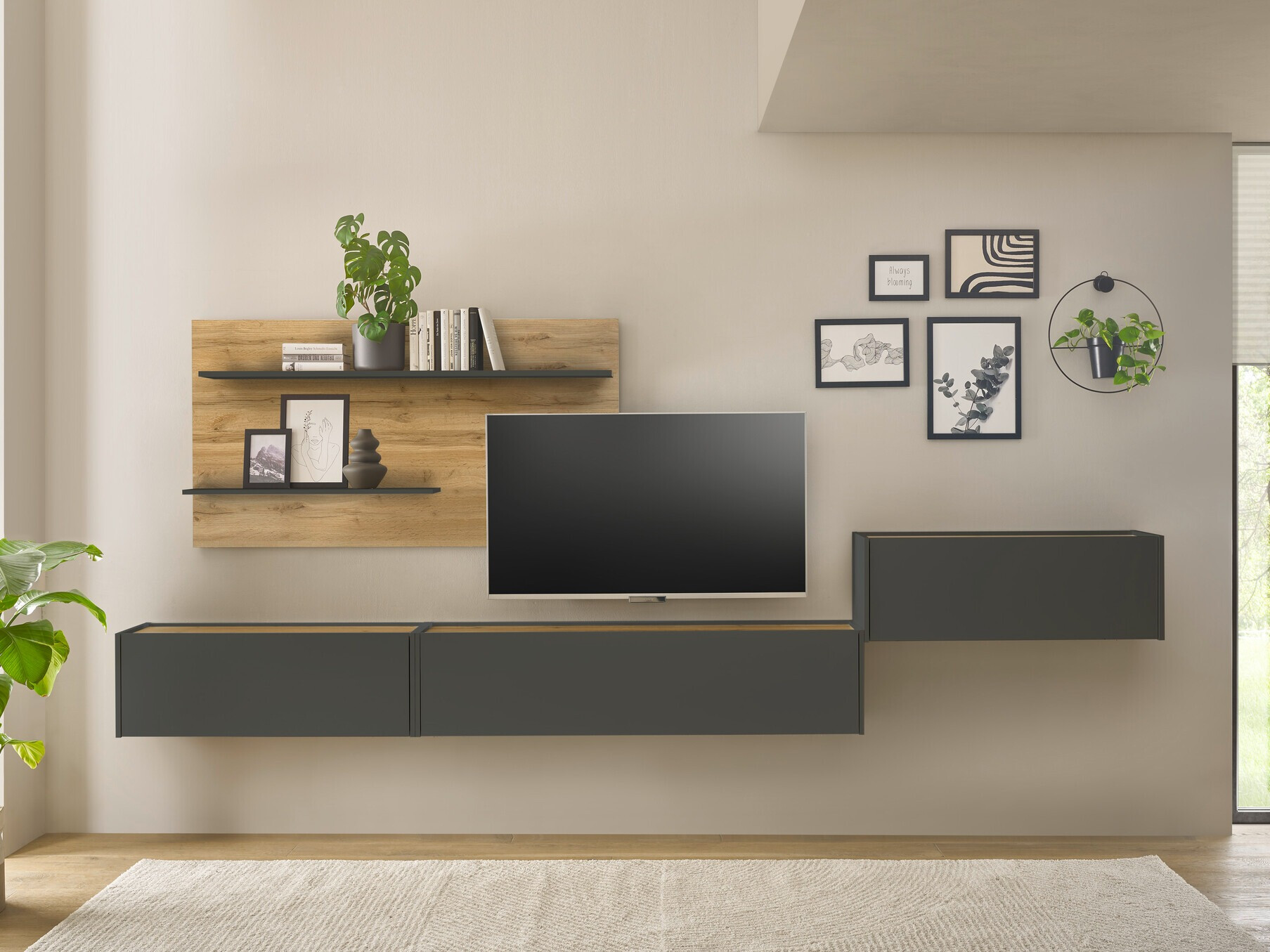 Parete attrezzata Elbsori 137 (Antracite + Quercia di Wotan)