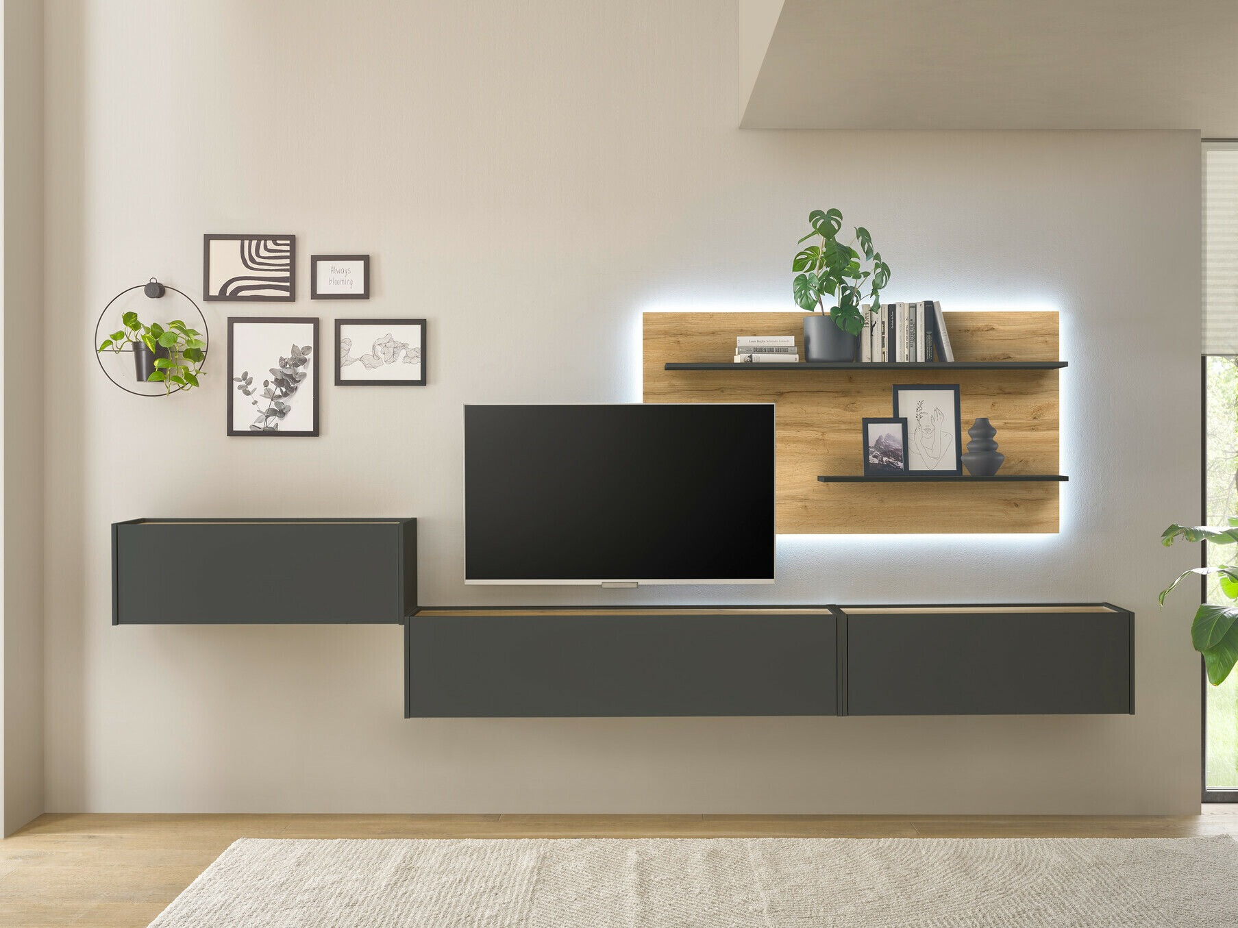 Parete attrezzata Elbsori 137 (Antracite + Quercia di Wotan)