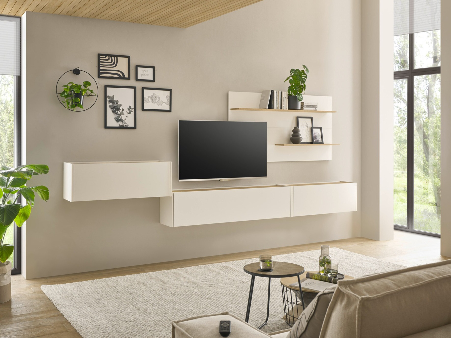 Parete attrezzata Elbsori 137 (Bianco + Quercia di Wotan)