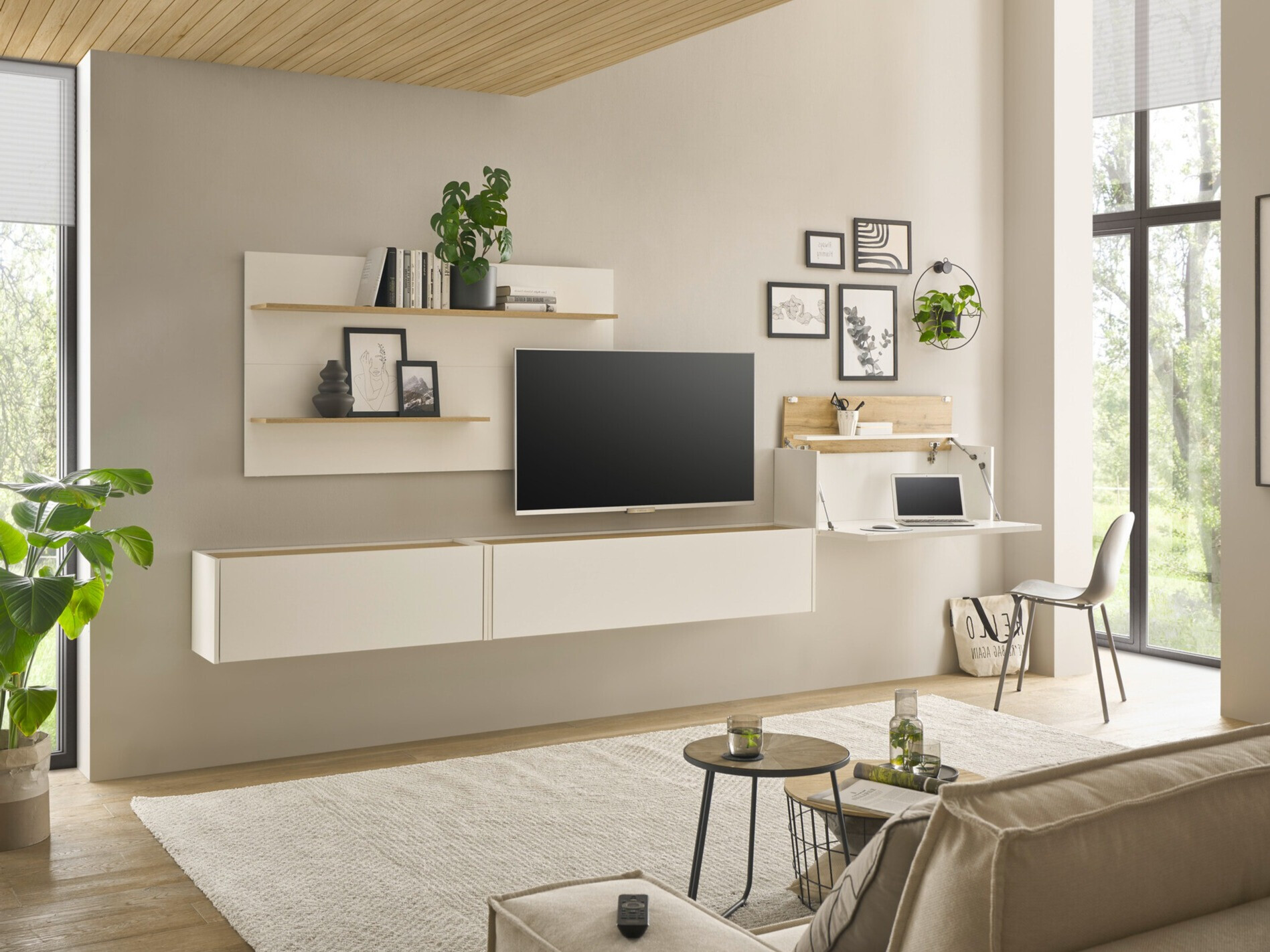 Parete attrezzata Elbsori 137 (Bianco + Quercia di Wotan)