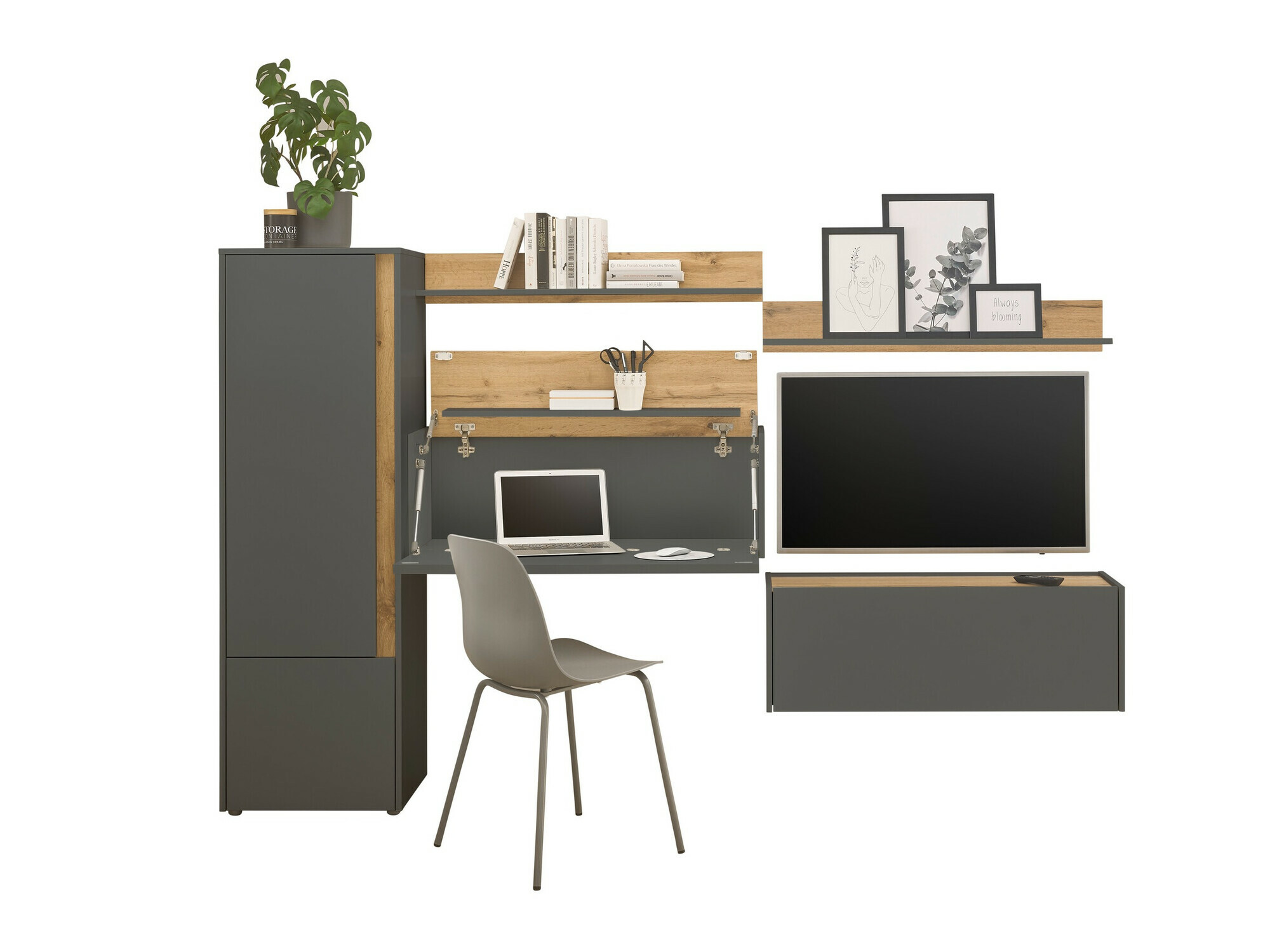 Parete attrezzata Elbsori 138 (Antracite + Quercia di Wotan)