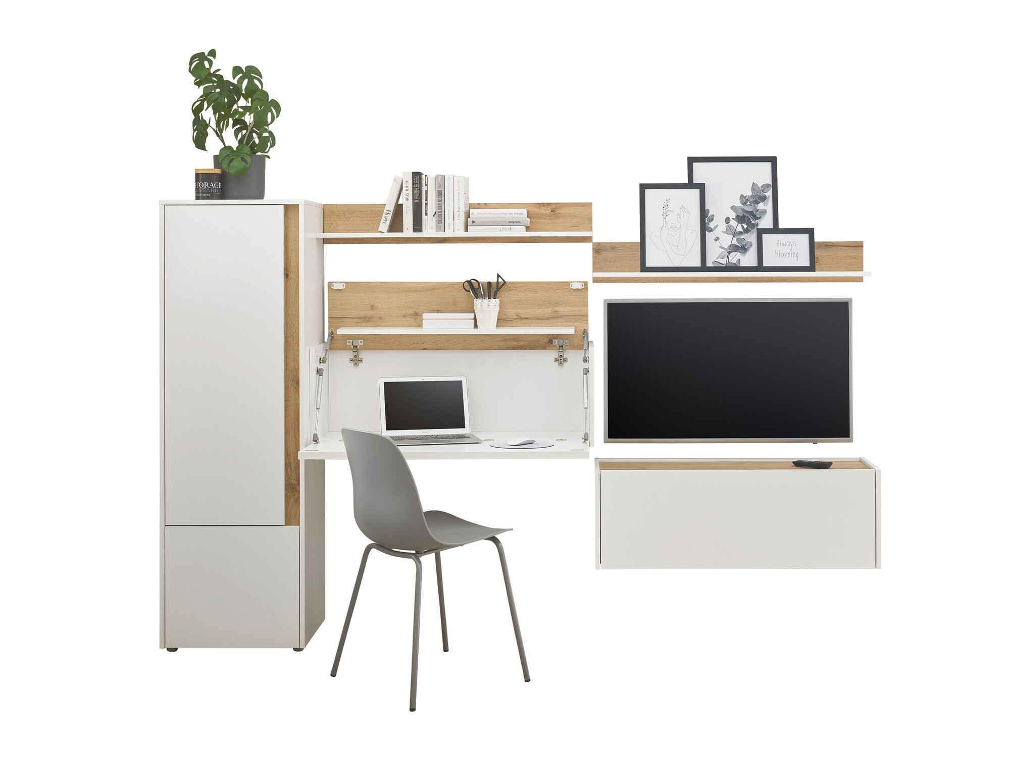 Parete attrezzata Elbsori 138 (Bianco + Quercia di Wotan)