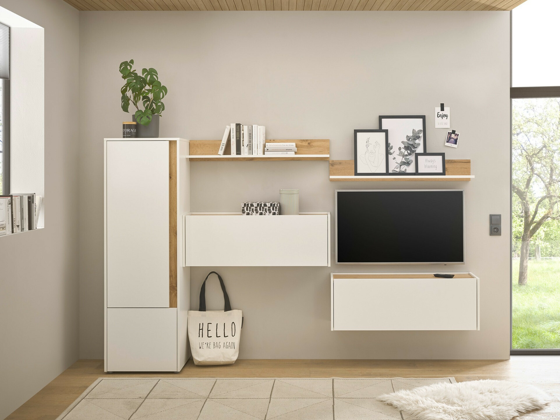 Parete attrezzata Elbsori 138 (Bianco + Quercia di Wotan)