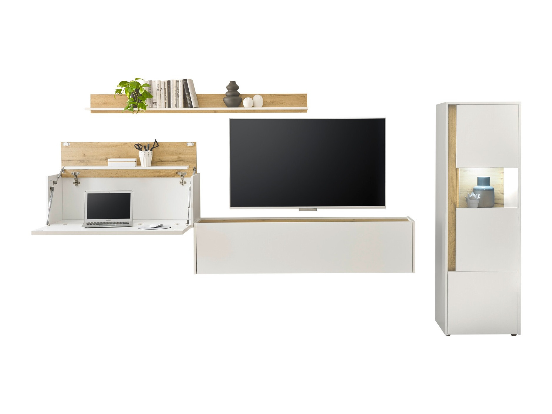 Parete attrezzata Elbsori 141 (Bianco + Quercia di Wotan)