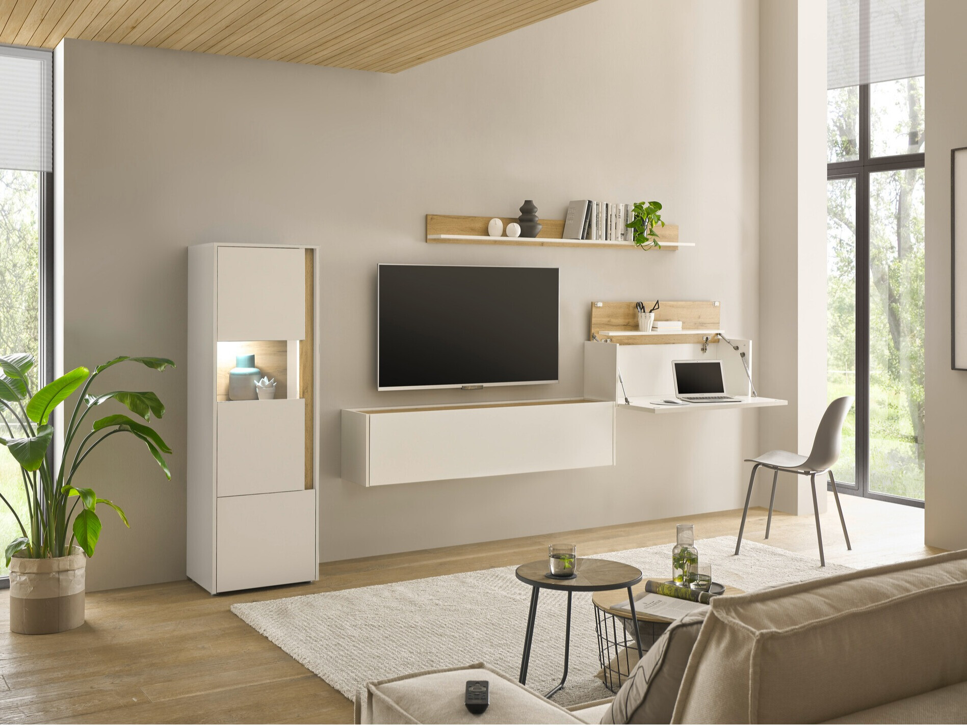 Parete attrezzata Elbsori 141 (Bianco + Quercia di Wotan)