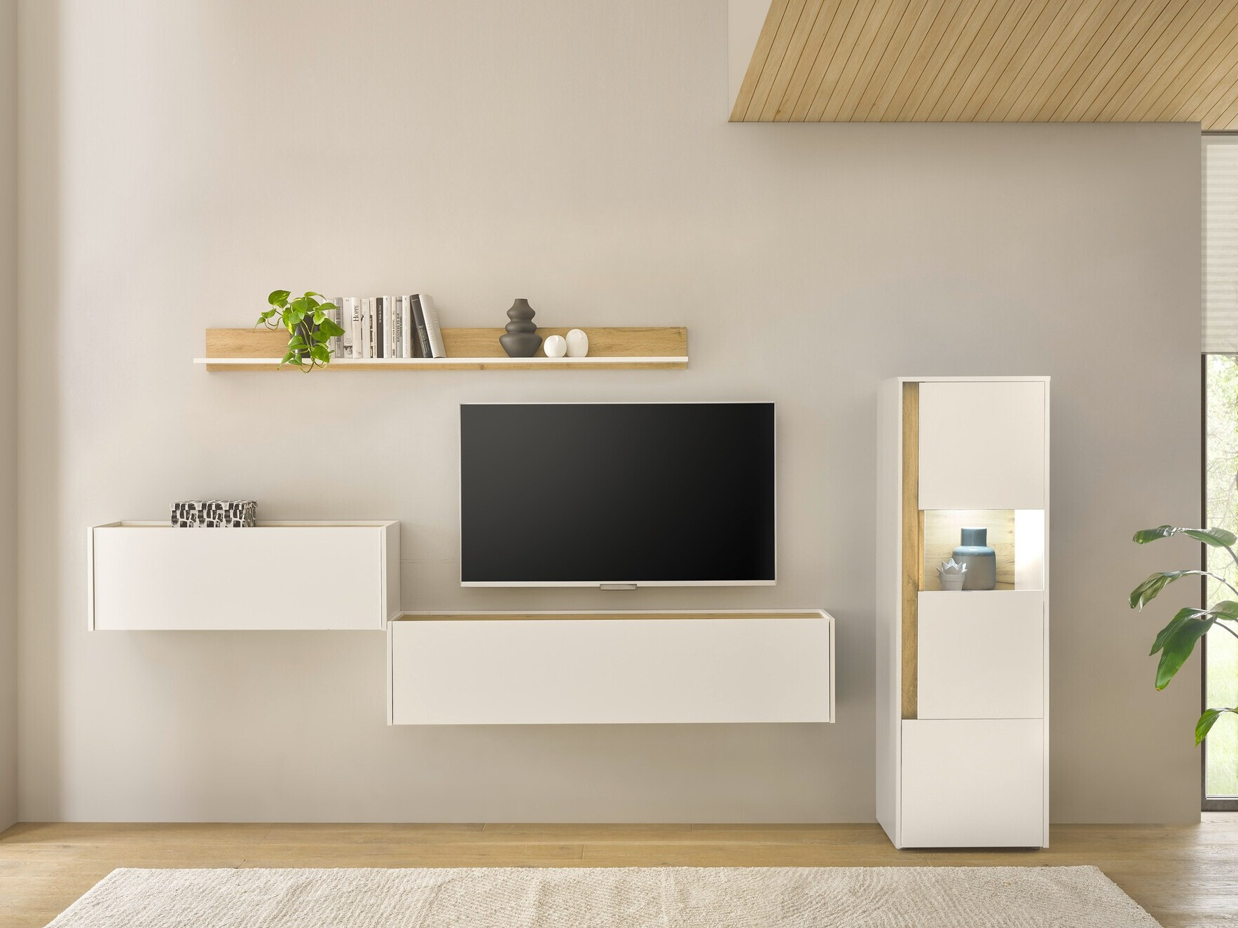 Parete attrezzata Elbsori 141 (Bianco + Quercia di Wotan)