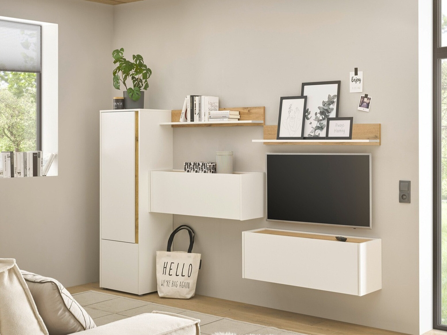 Parete attrezzata Elbsori 138 (Bianco + Quercia di Wotan)