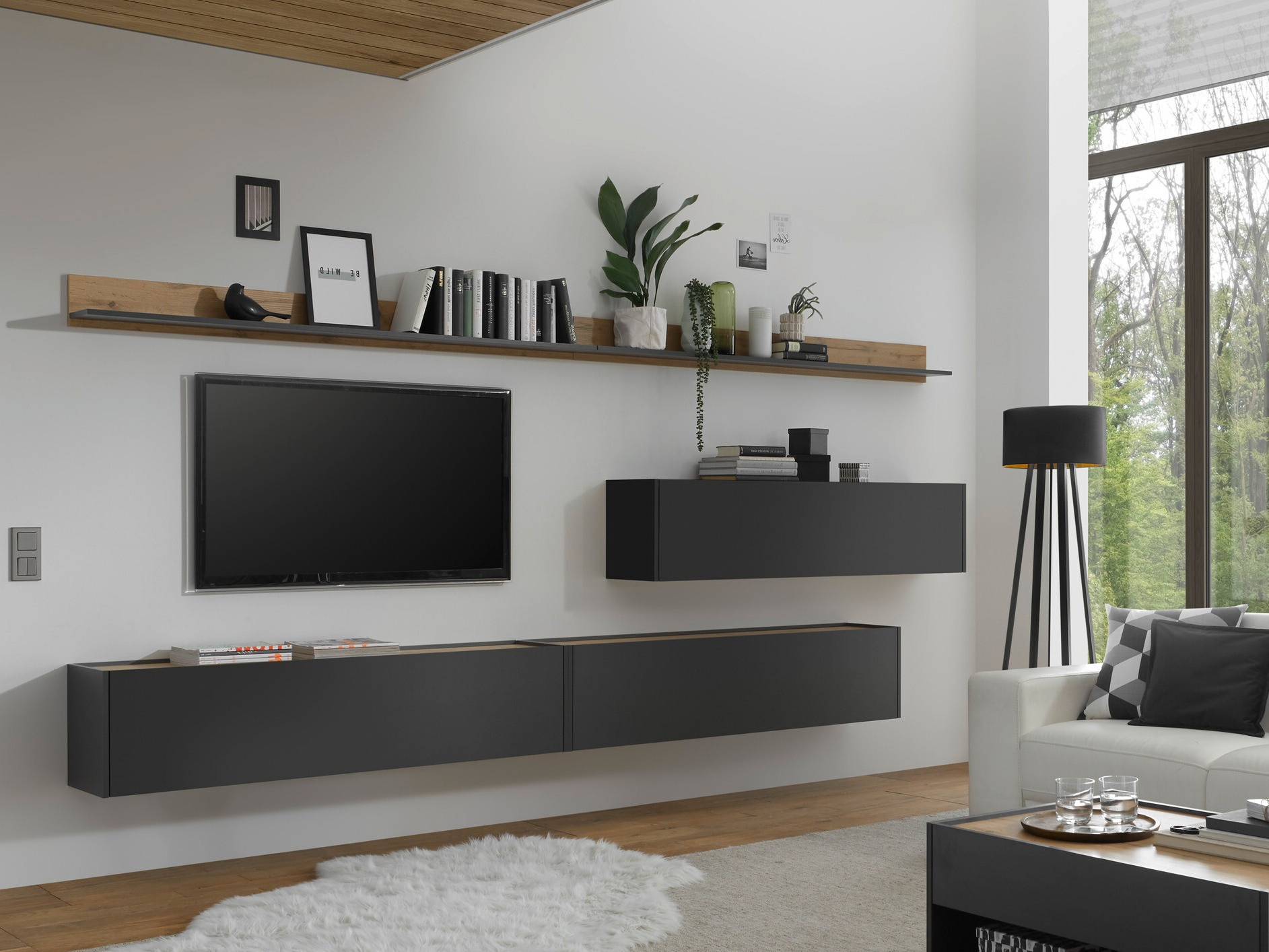 Parete attrezzata Elbsori 142 (Antracite + Quercia di Wotan)